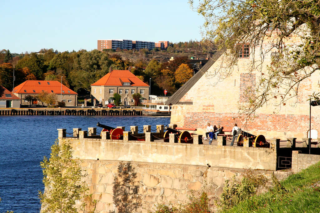 Fredrikstad, riverside fortification, stone fortress wall, SD Desktop Wallpaper