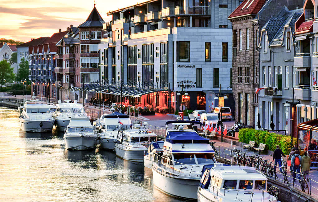 Fredrikstad, waterfront, dusk, SD Desktop Wallpaper
