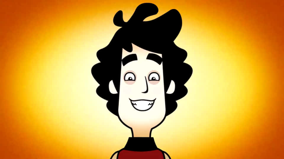Happy Freds Head, black curly hair, red top, SD Desktop Wallpaper