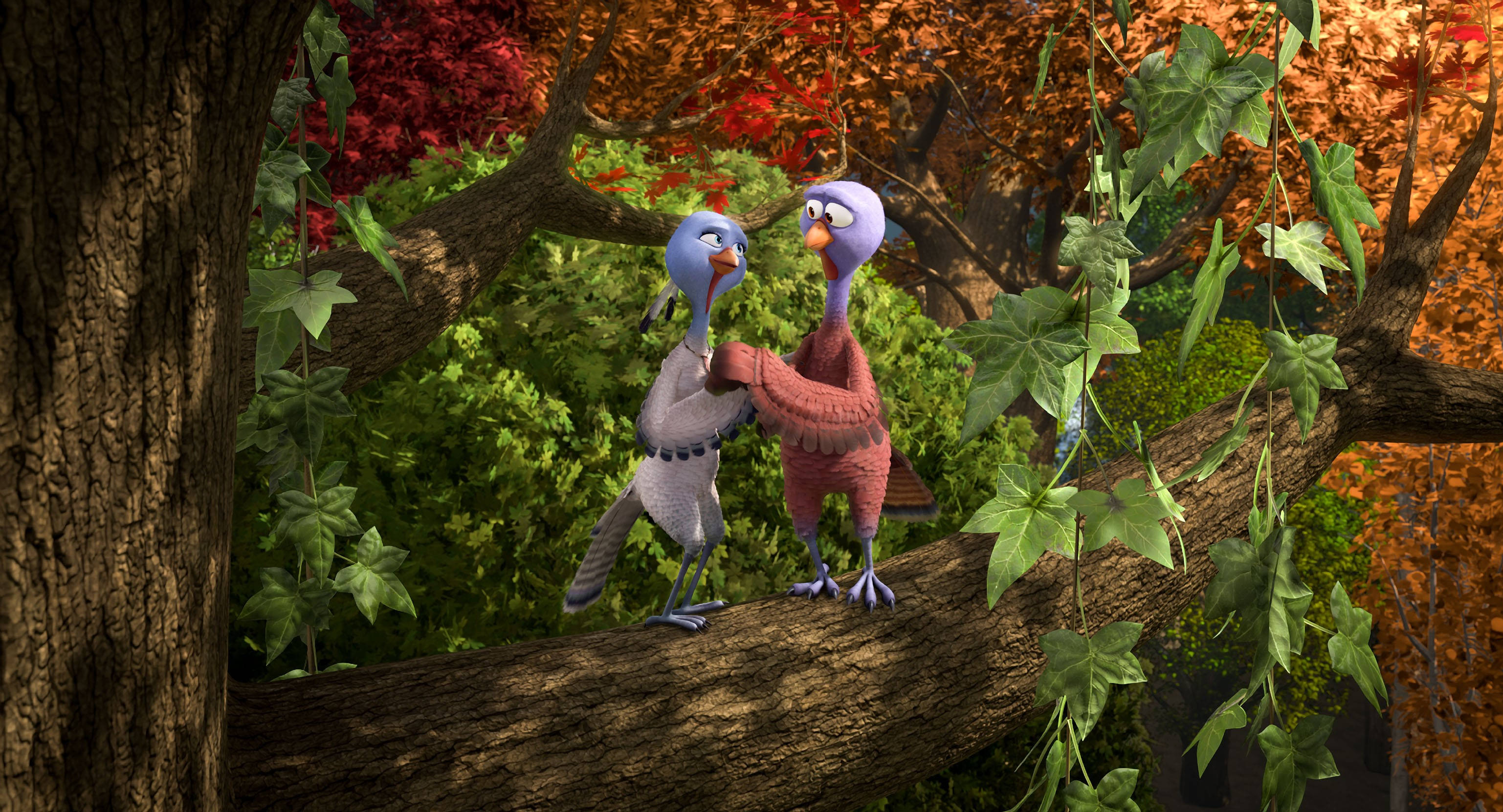 Free Birds, autumn foliage, ivy, 2K Desktop Wallpaper