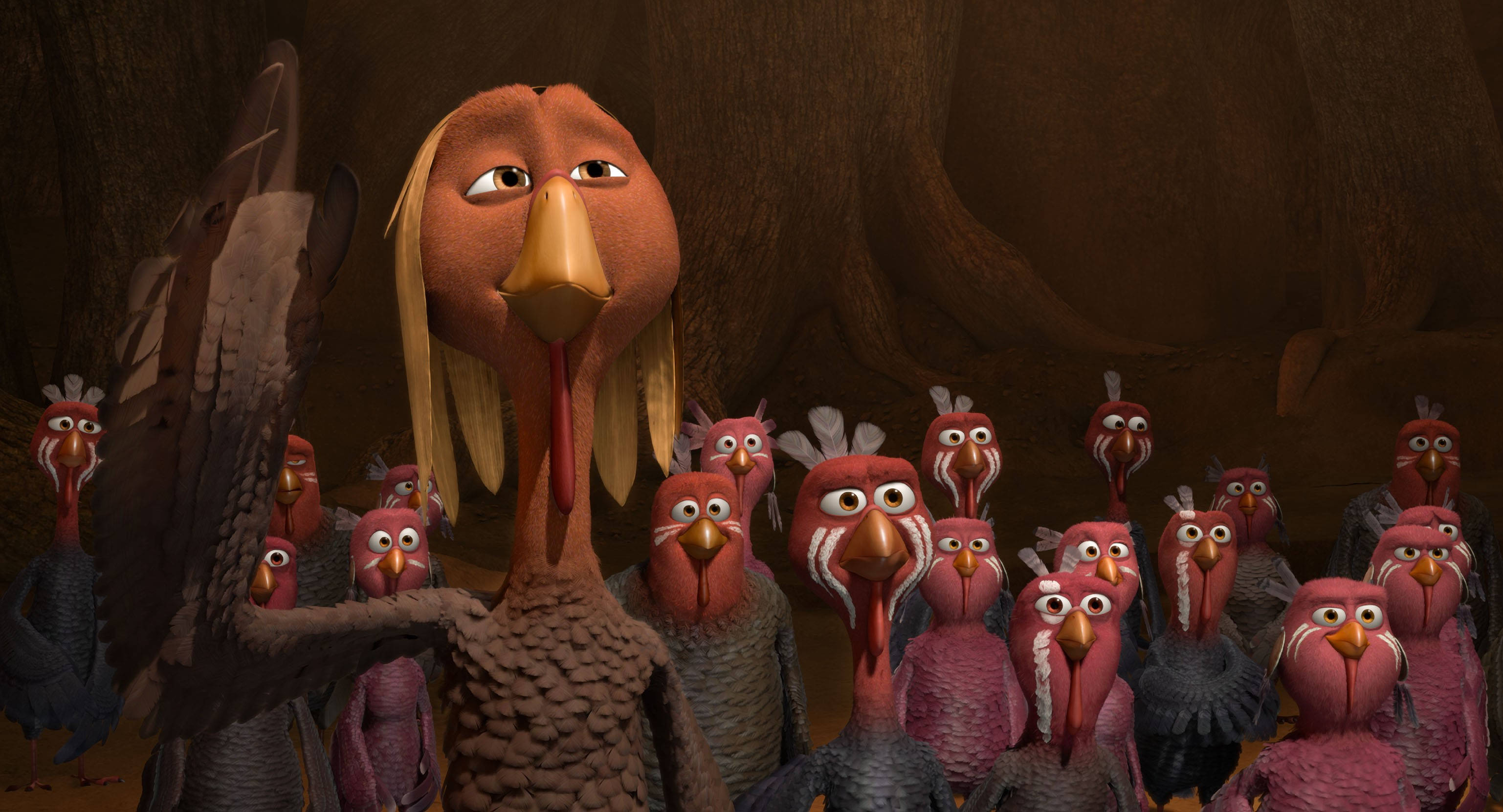 Free Birds, colonial turkeys, cave, 2K Desktop Wallpaper
