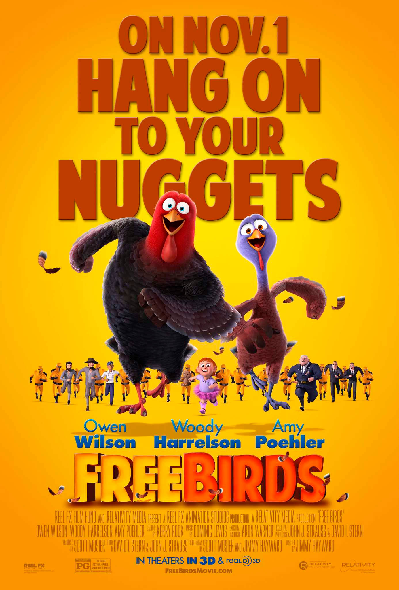 Free Birds, animated turkeys, bright yellow background, Full HD Phone Wallpaper