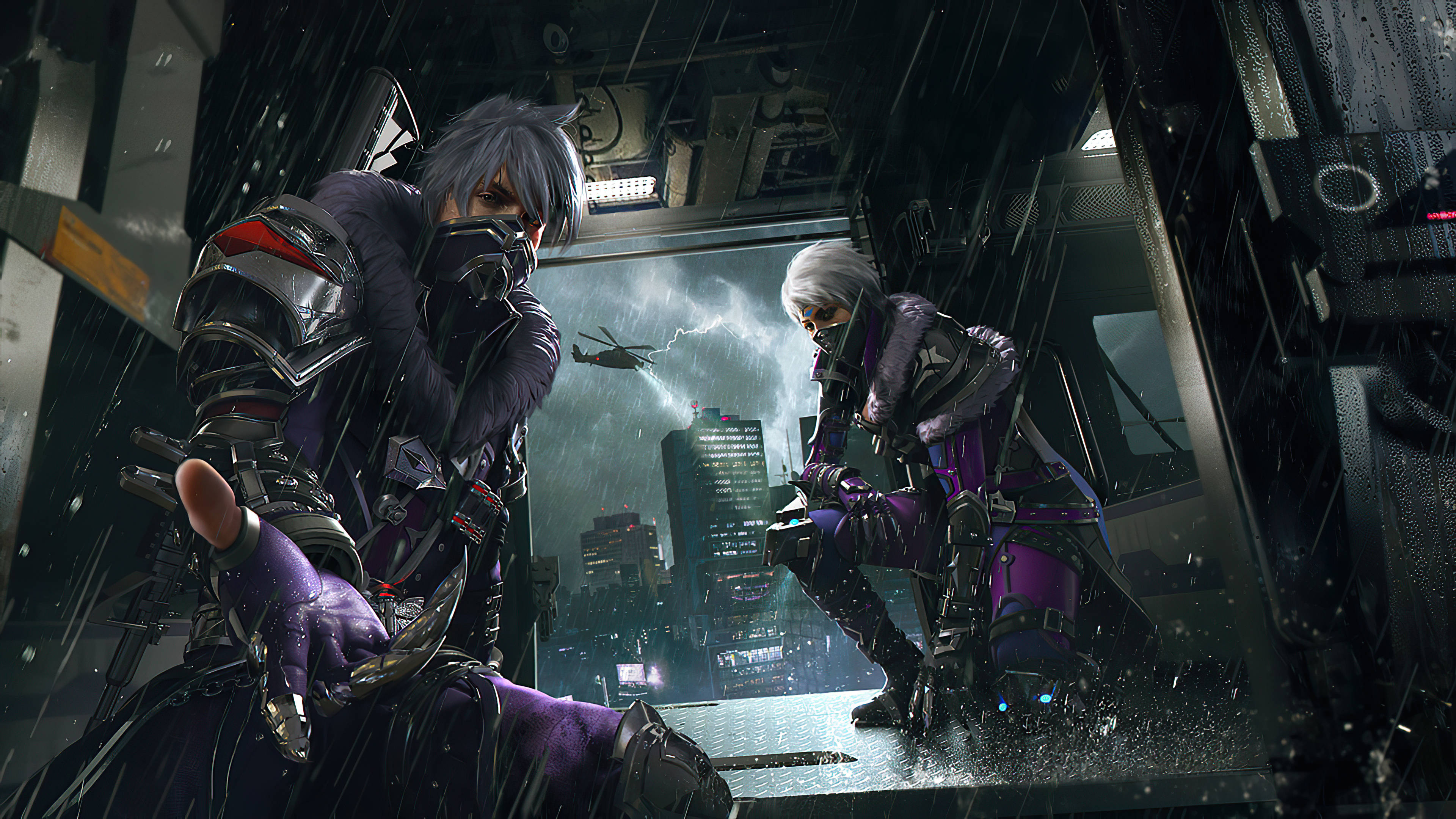 Free Fire 2020, anime warriors, purple gear, 4K Desktop Wallpaper