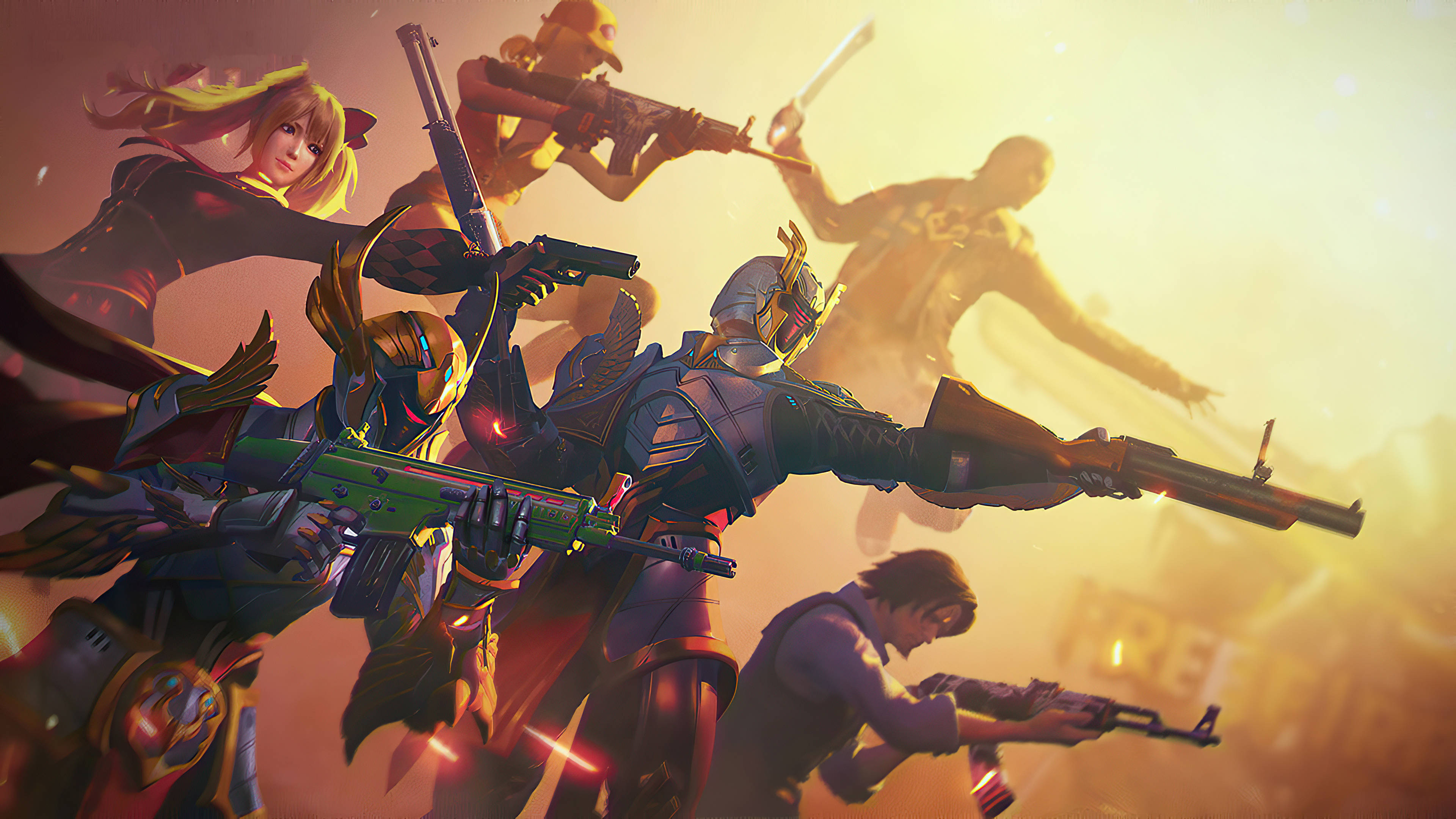 Free Fire 2020, anime-style warriors, combat gear, 4K Desktop Wallpaper