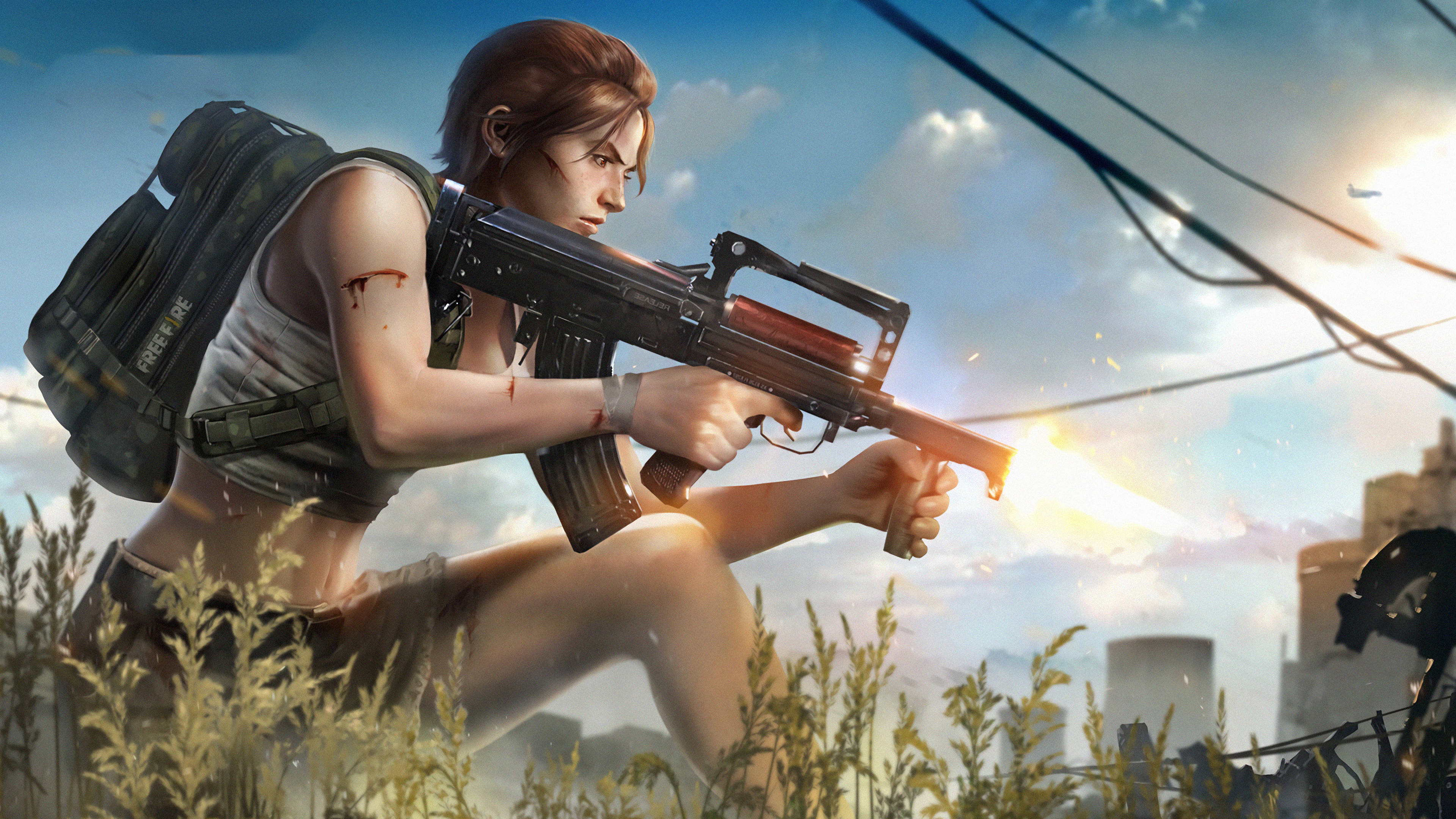 Free Fire 2020, female soldier, rifle, 4K Desktop Wallpaper
