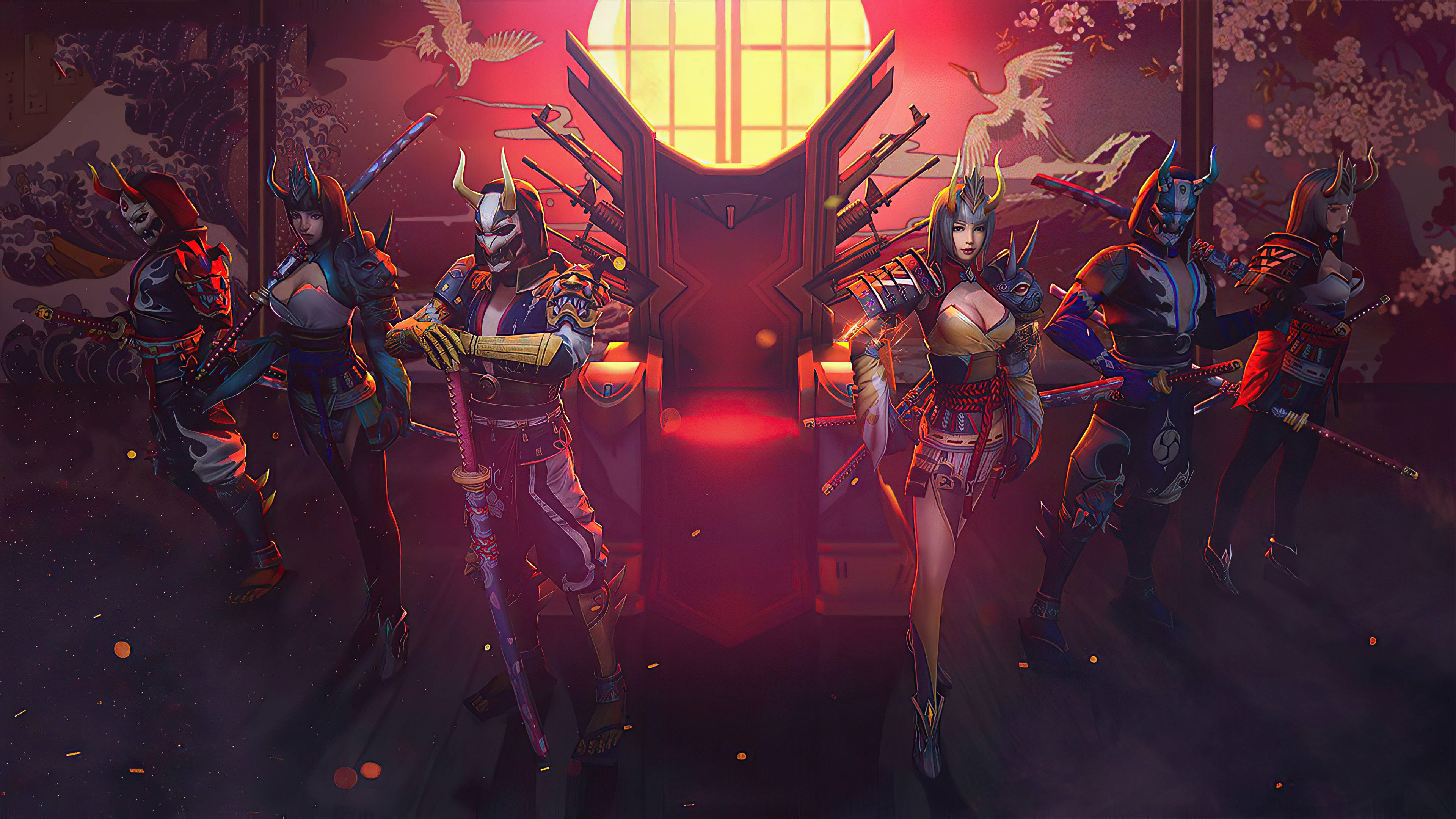Free Fire 2021, ancient Chinese interior, samurai warriors, 4K Desktop Wallpaper
