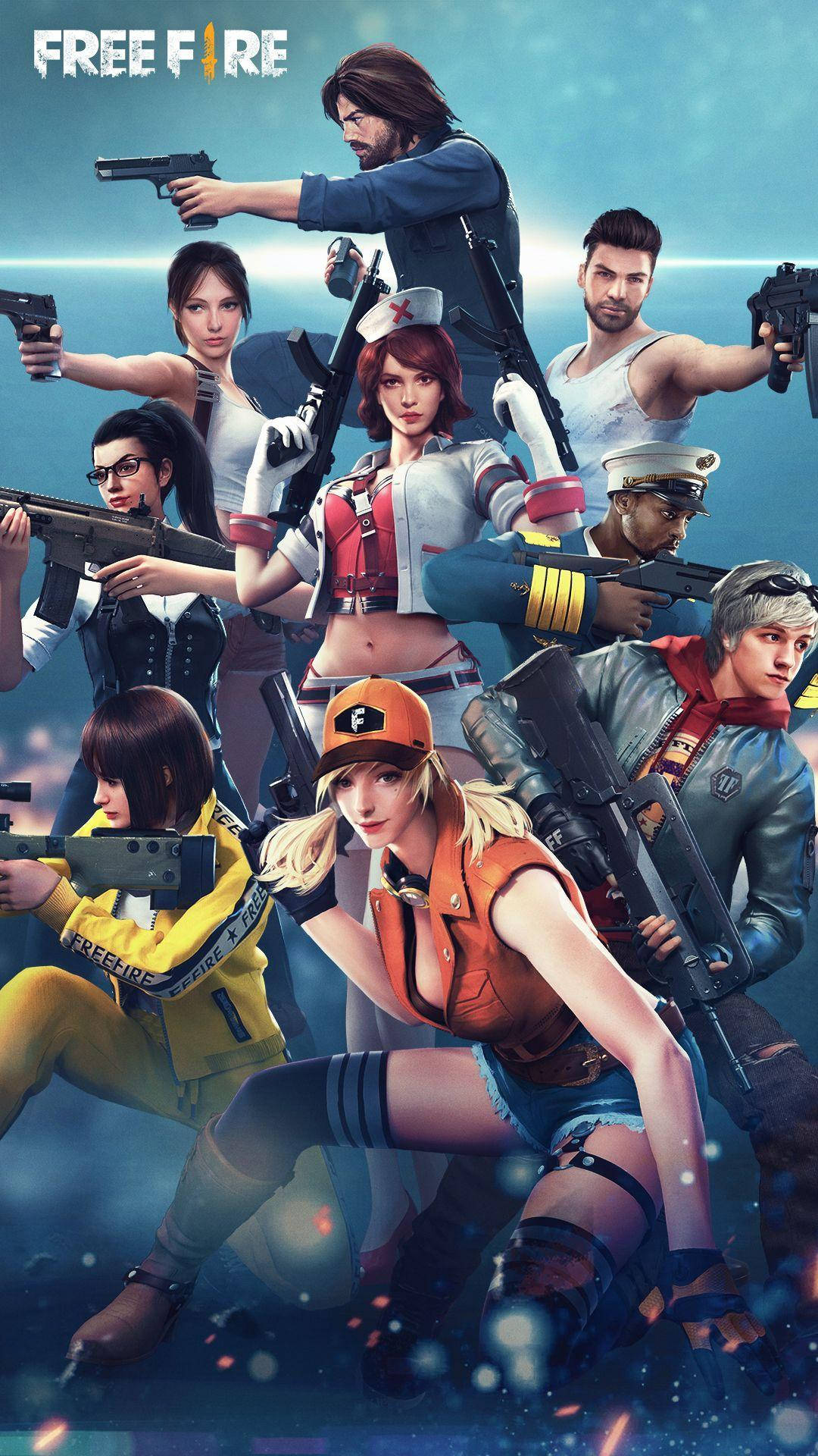 Free Fire 2021, blue, anime-style characters, Full HD Phone Wallpaper