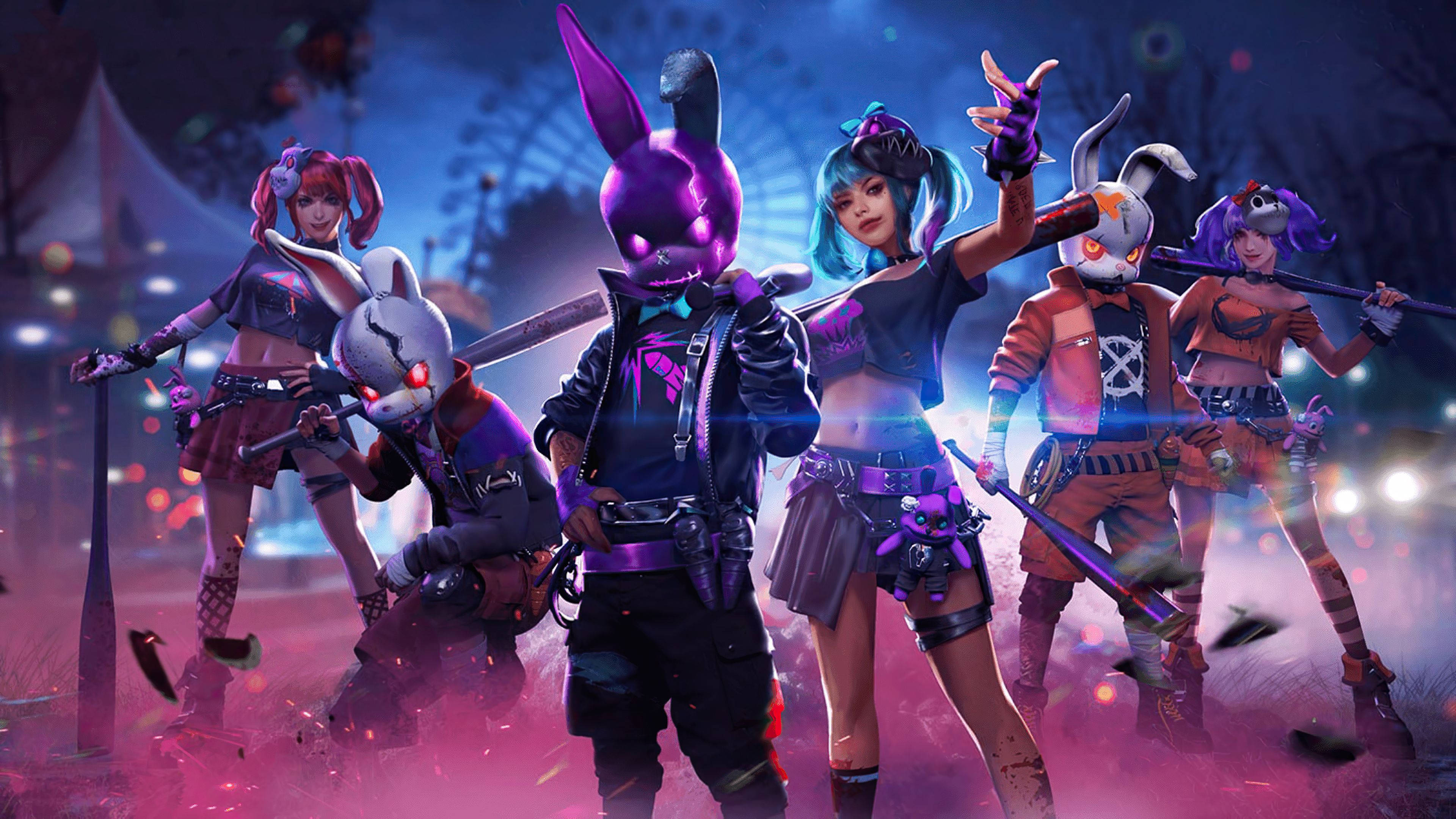Free Fire 2021, bunny head masks, anime characters, 4K Desktop Wallpaper