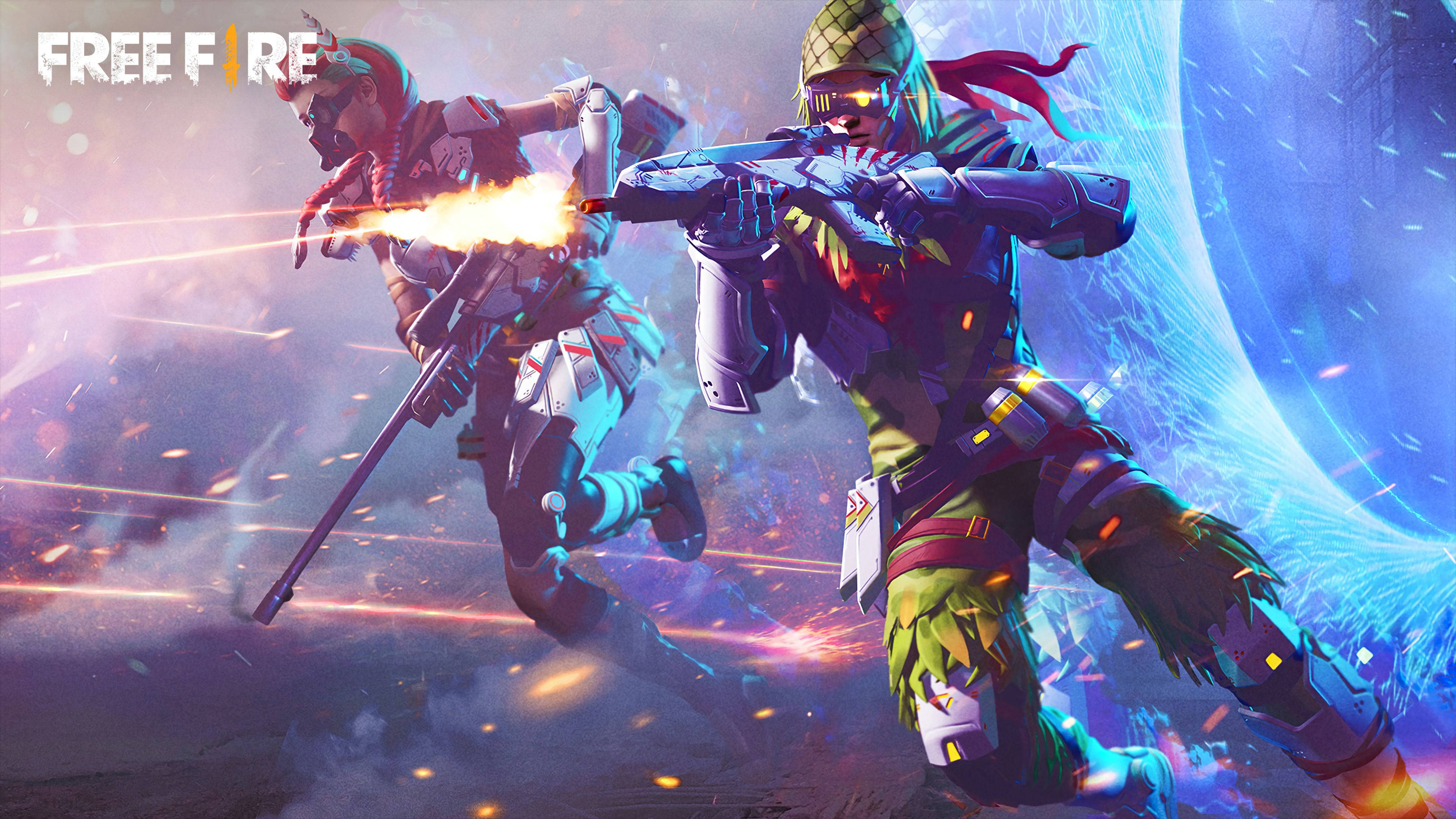 Free Fire 2021, armored gamers, vibrant gear, 4K Desktop Wallpaper
