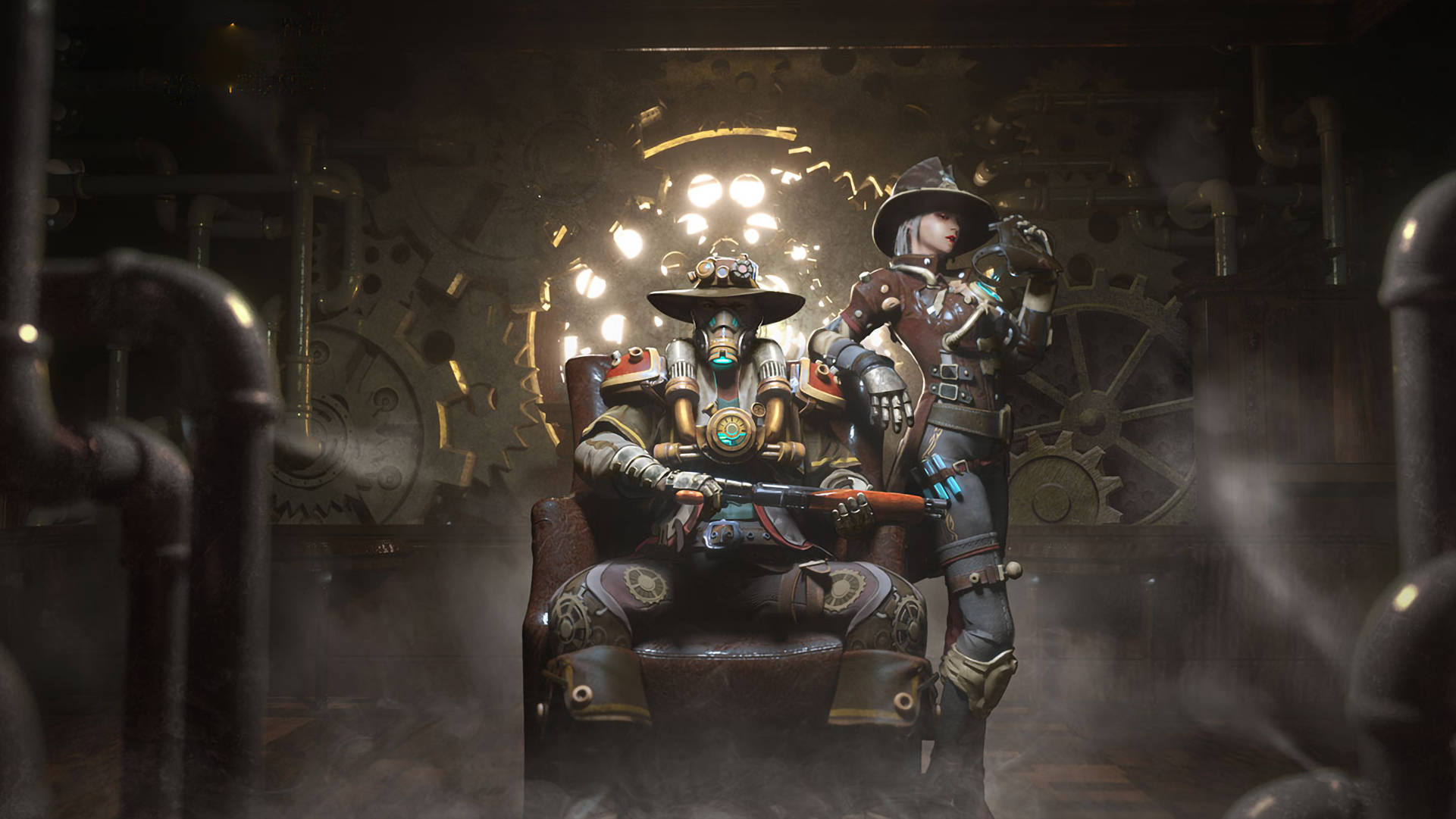 Free Fire 2021, mechanical clock, steampunk adventurers, Full HD Desktop Wallpaper