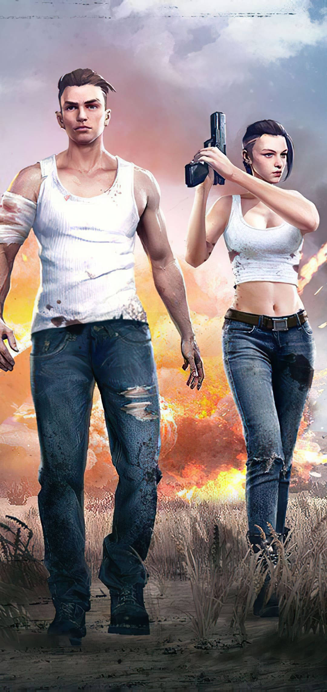Free Fire 2021, characters, grassy field, Full HD Phone Wallpaper
