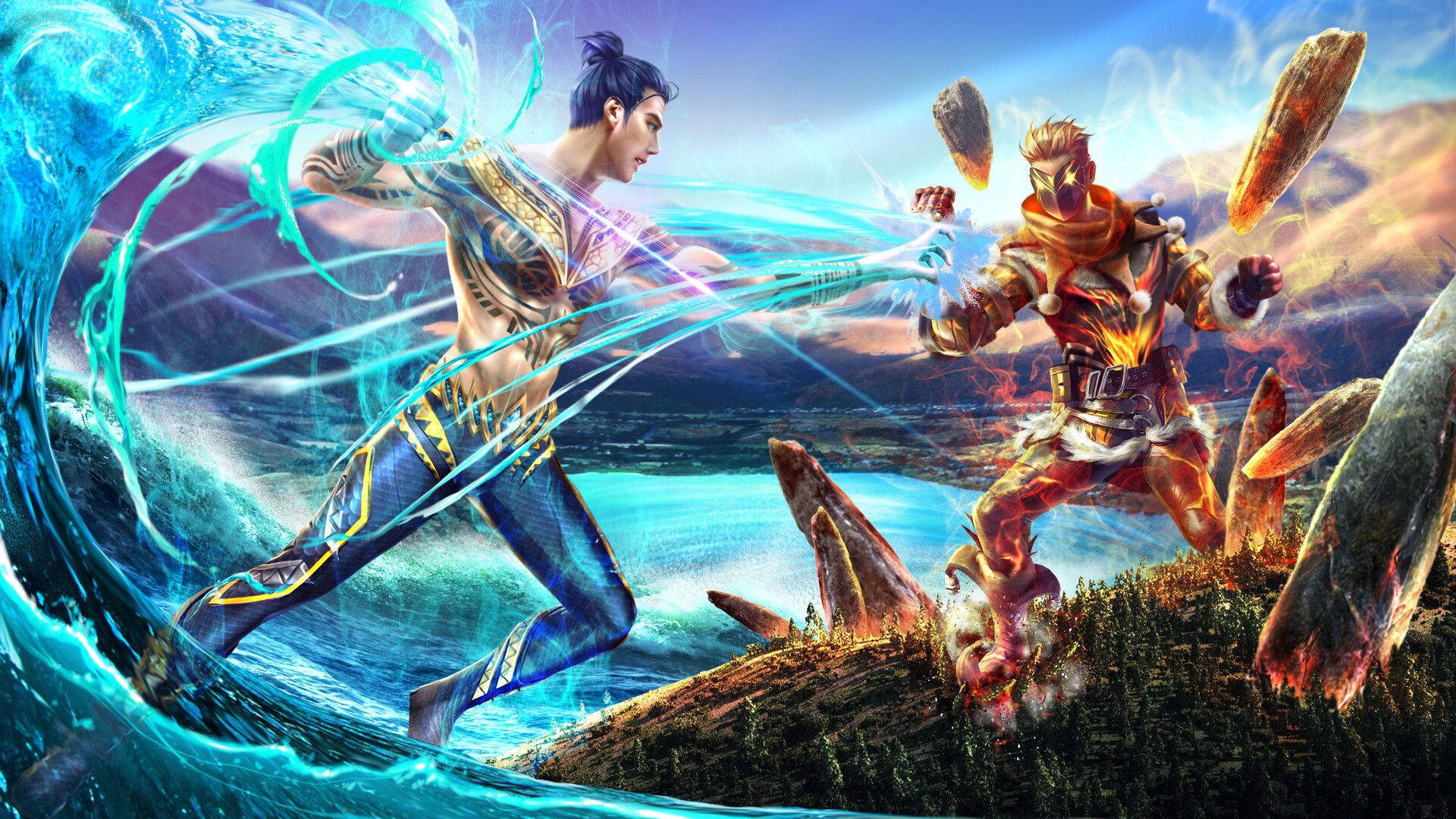 Free Fire 2021, warriors, water energy, Full HD Desktop Wallpaper