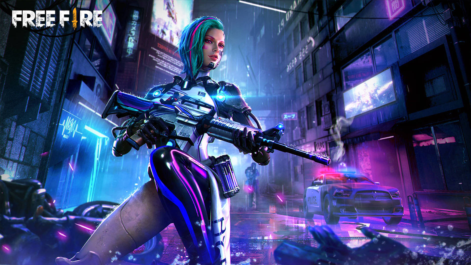 Free Fire 2021, A124, neon hair, Full HD Desktop Wallpaper