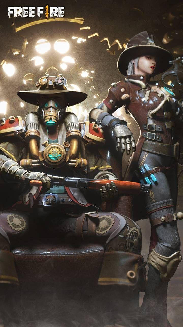 Free Fire 3D, mechanical western skins, steampunk armored characters, HD Phone Wallpaper