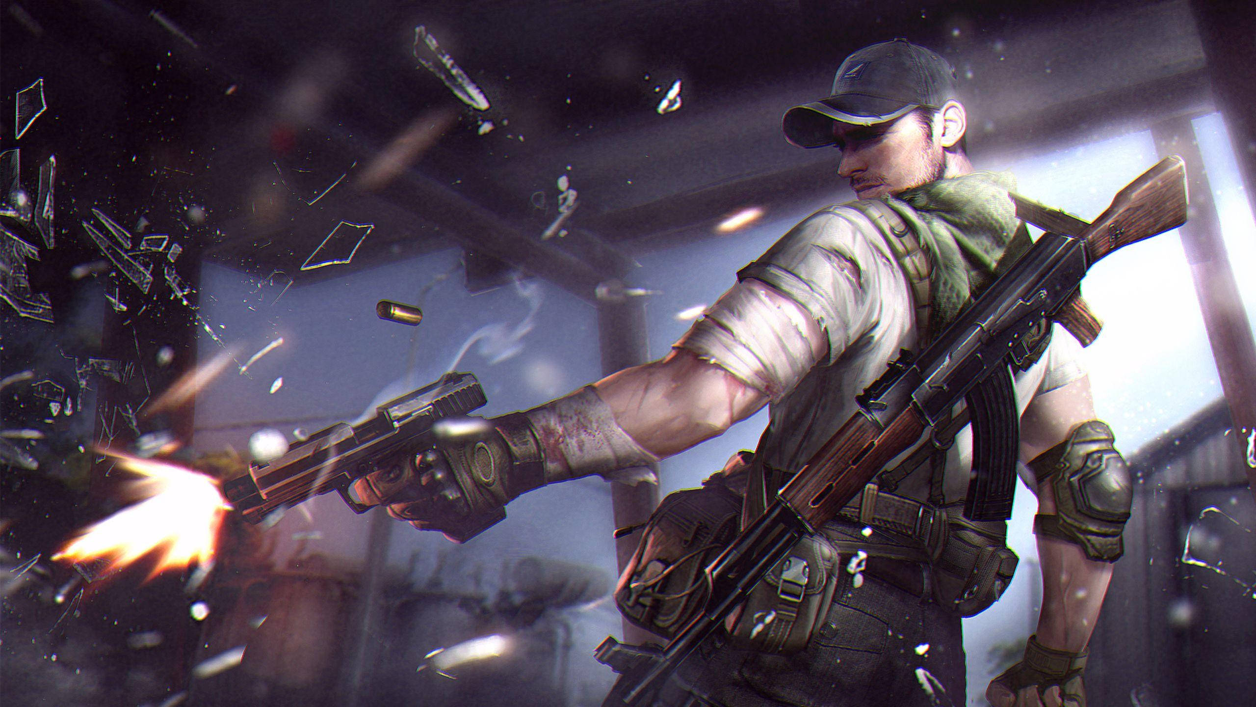 Free Fire 3d, man, pistol, 2K Desktop Wallpaper