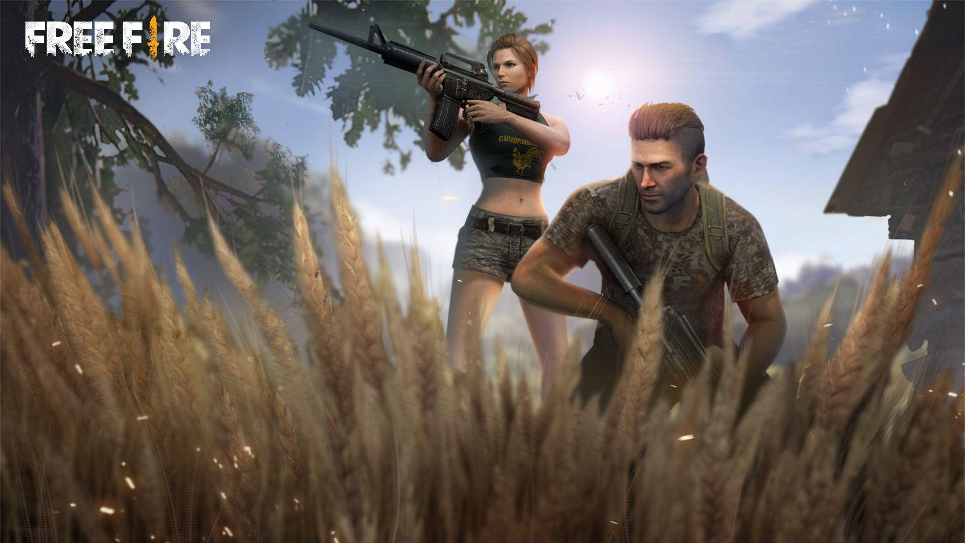 Free Fire 3D, camouflage gear, golden wheat stalks, Full HD Desktop Wallpaper