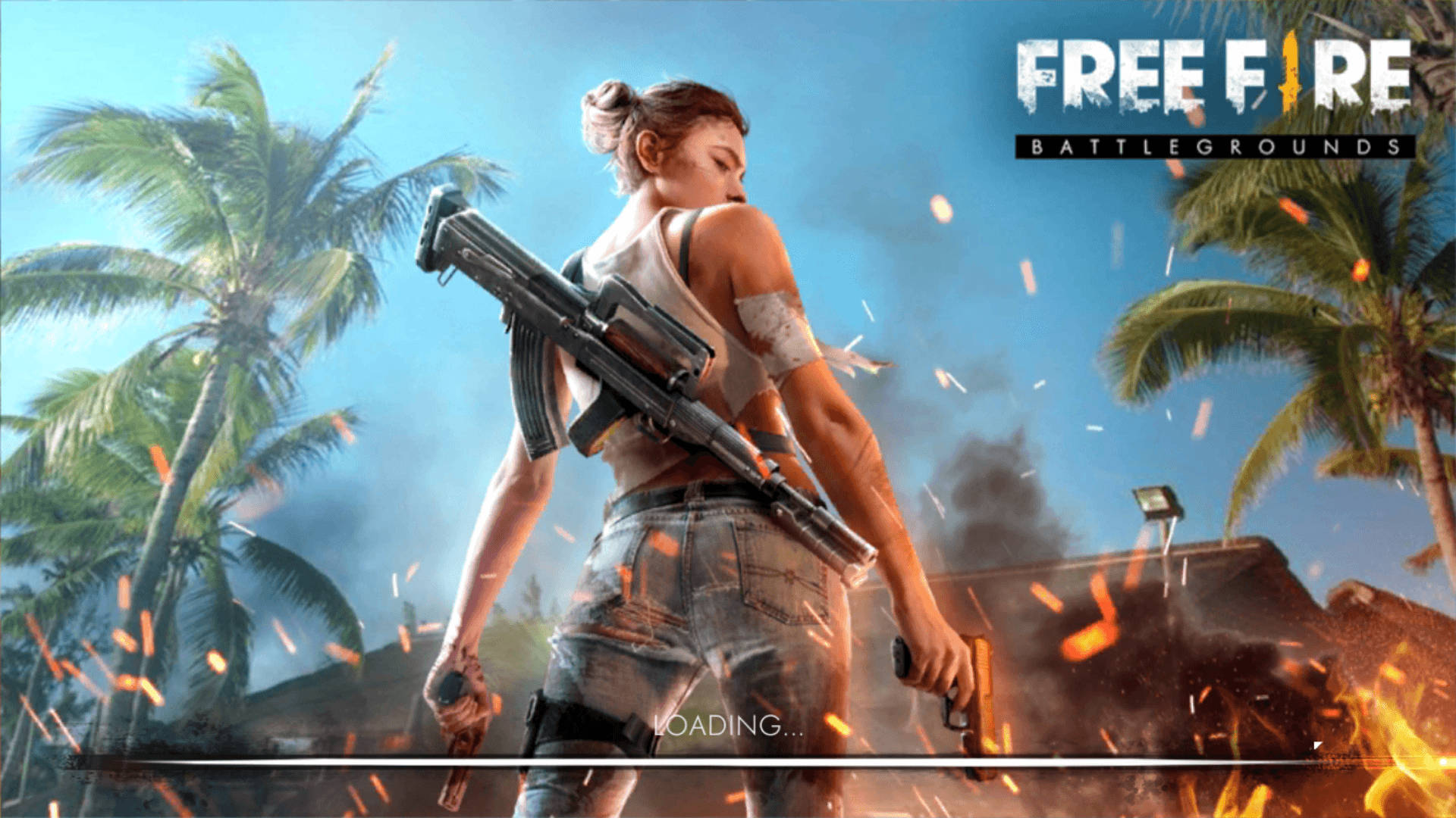 Free Fire 3D, woman holding two guns, tropical setting, Full HD Desktop Wallpaper