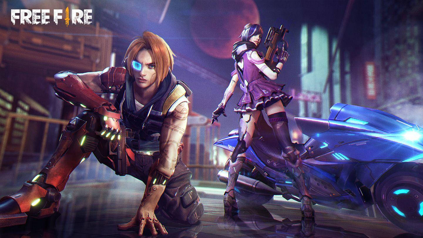 Free Fire, cyberpunk-style female warriors, glowing weapons, HD Desktop Wallpaper