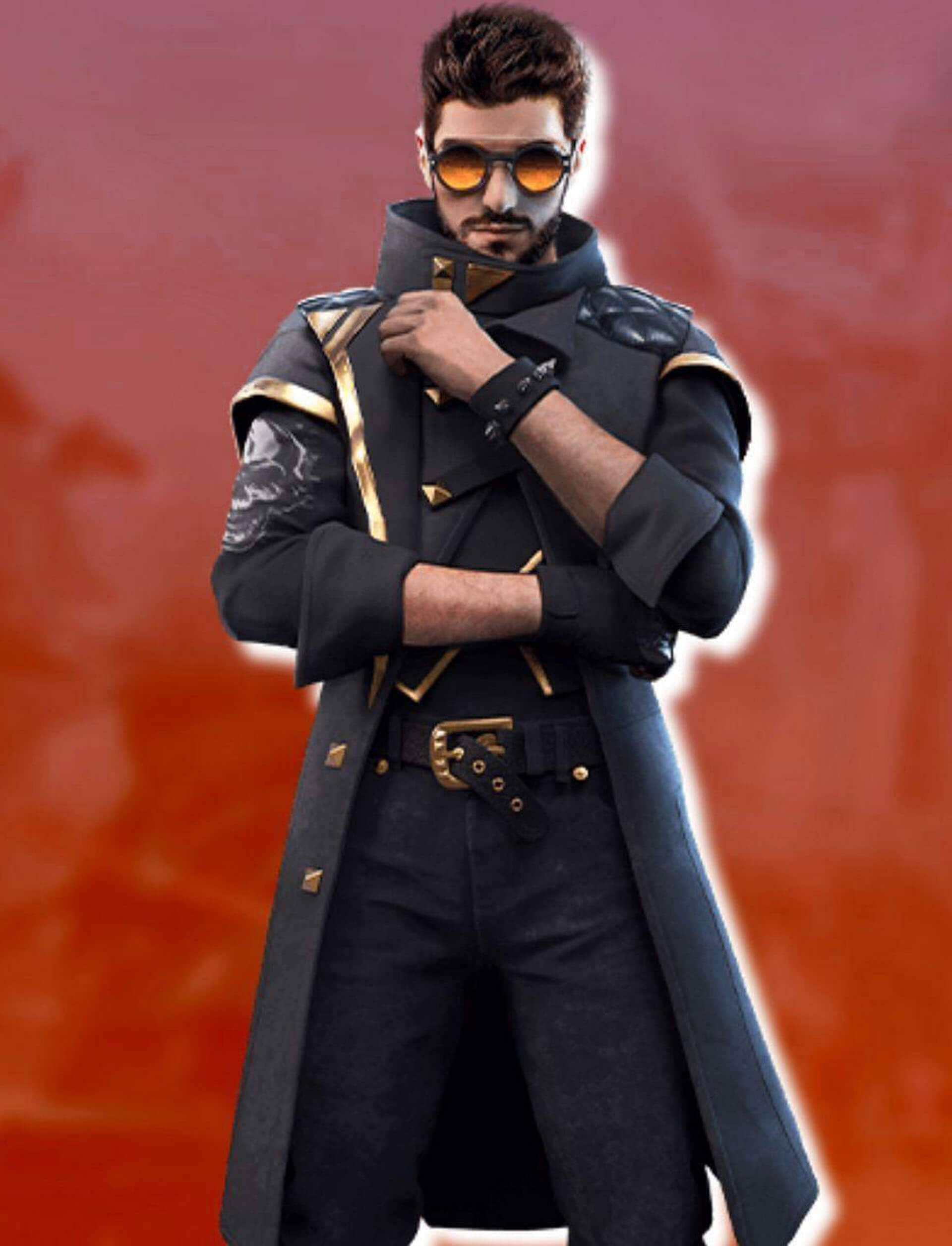Free Fire Alok, black trench coat, gold accents, Full HD Phone Wallpaper