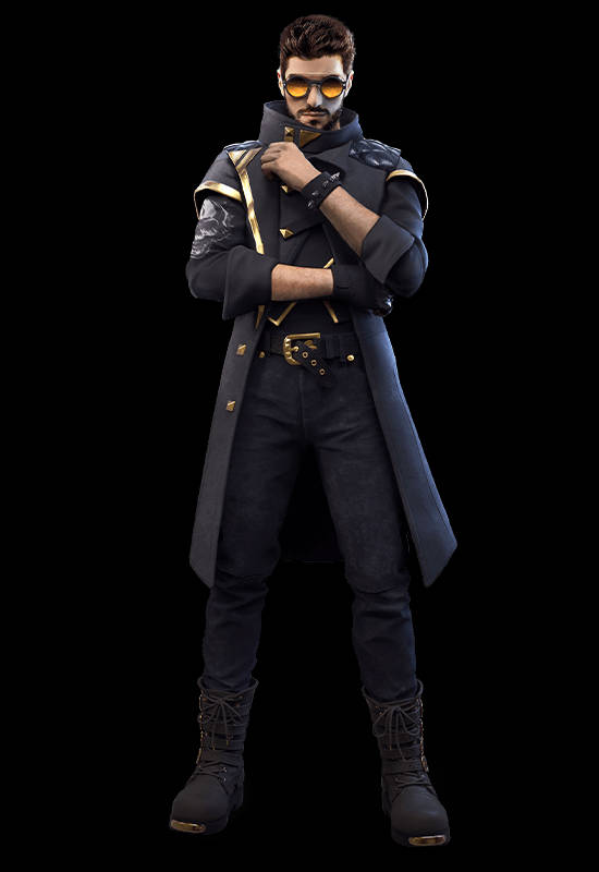 Free Fire Alok, dark coat, gold accents, SD Phone Wallpaper