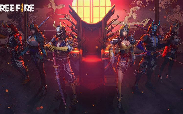 Free Fire Banner, red, samurai warriors, SD Desktop Wallpaper