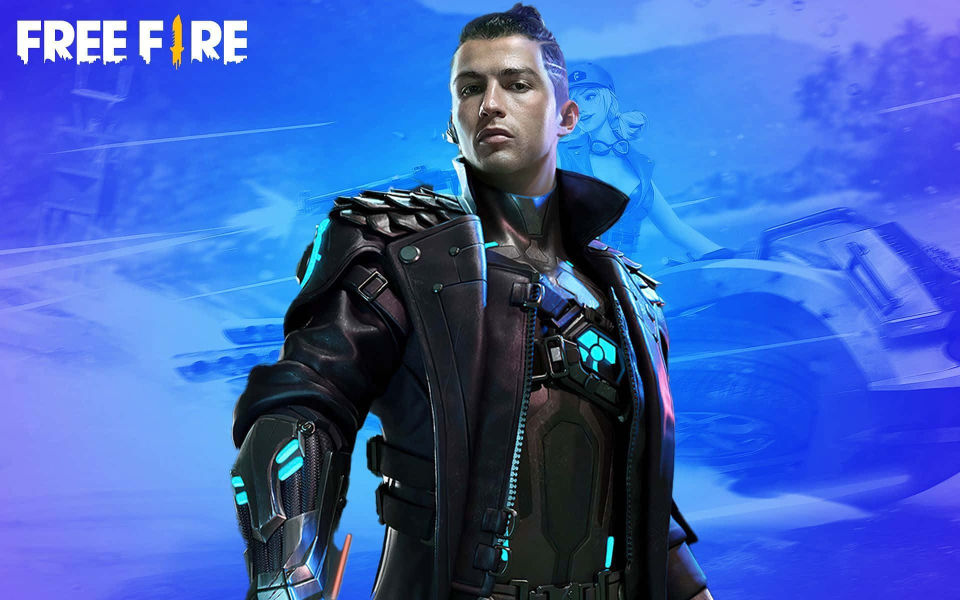 Free Fire Chrono, futuristic armor, blue blurred background, Full HD Desktop Wallpaper