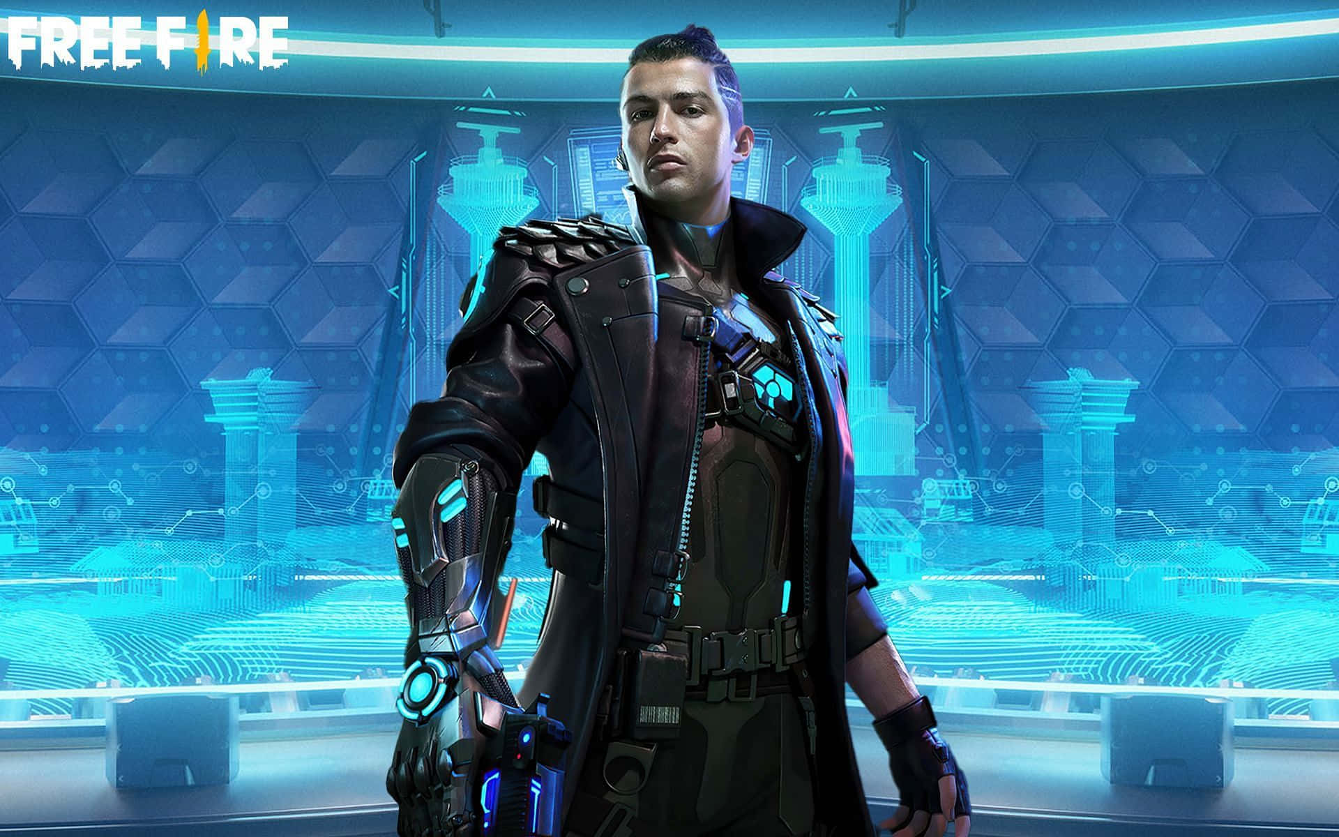 Free Fire Chrono, cyberpunk warrior, glowing armor, Full HD Desktop Wallpaper