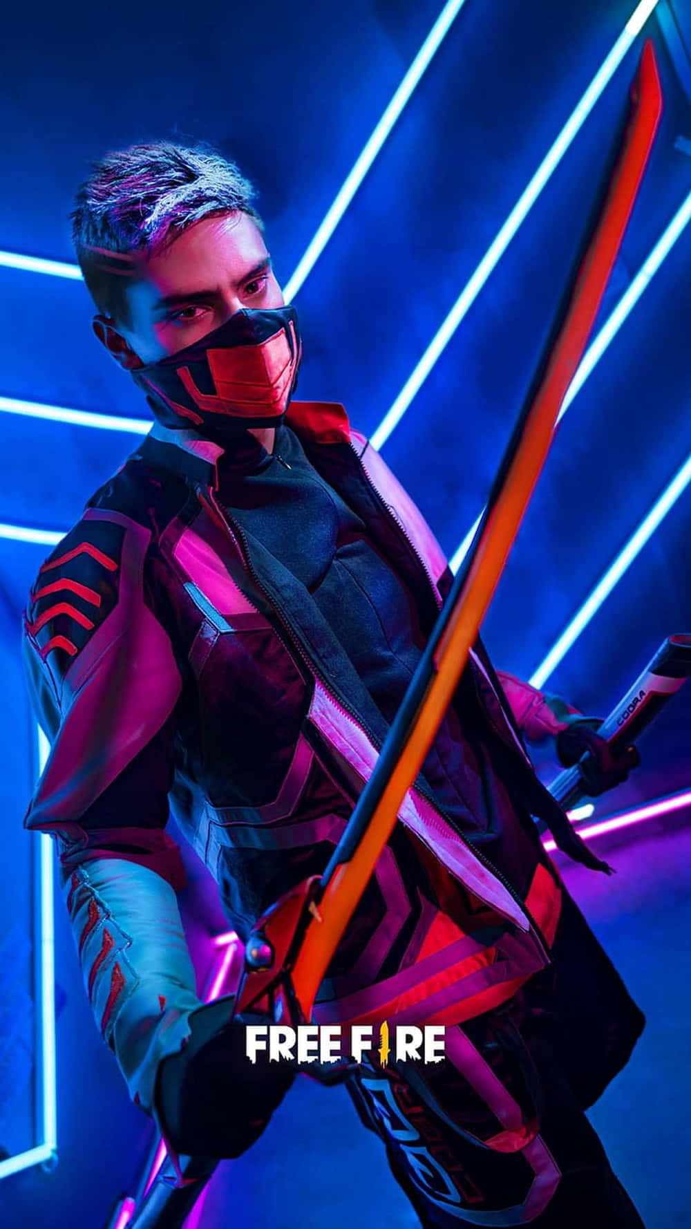 Free Fire Chrono, Red Sword, neon-lit futuristic setting, HD Phone Wallpaper