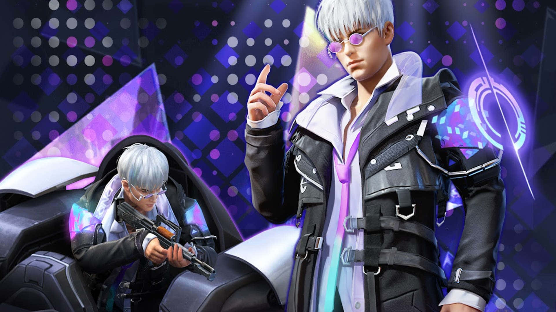 Free Fire Chrono, silver hair, futuristic gear, Full HD Desktop Wallpaper