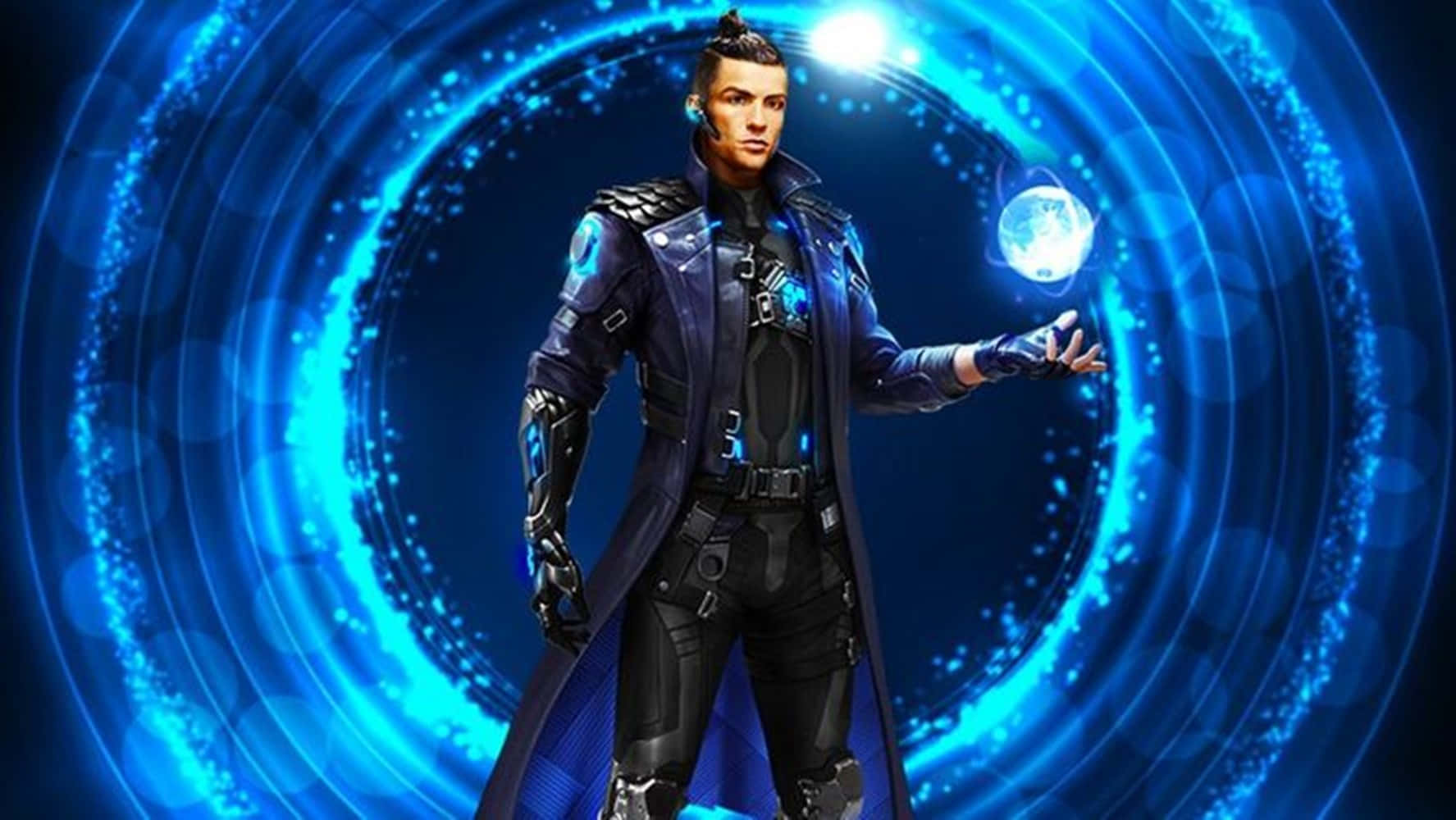 Free Fire Chrono, blue energy rings, floating orb of light, HD Desktop Wallpaper