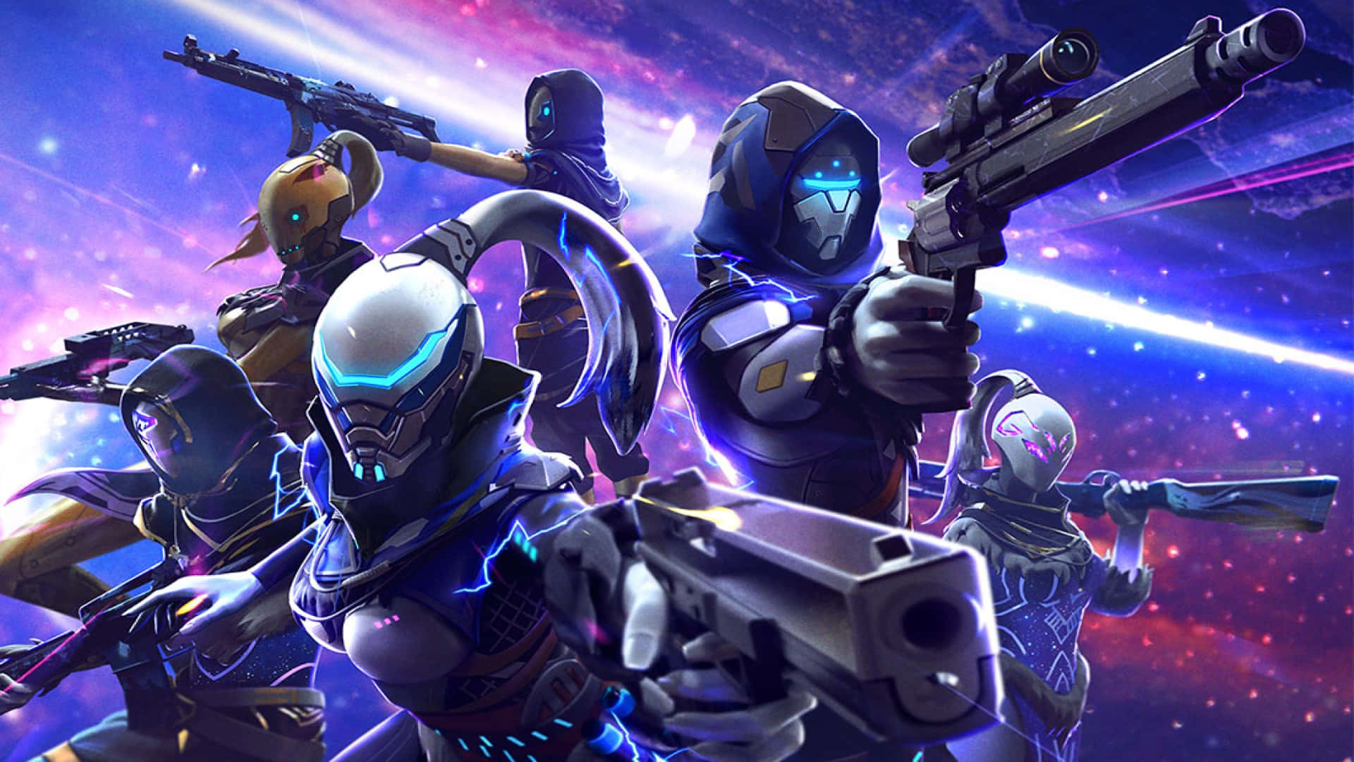 Free Fire Chrono, futuristic armored soldiers, glowing helmets, Full HD Desktop Wallpaper