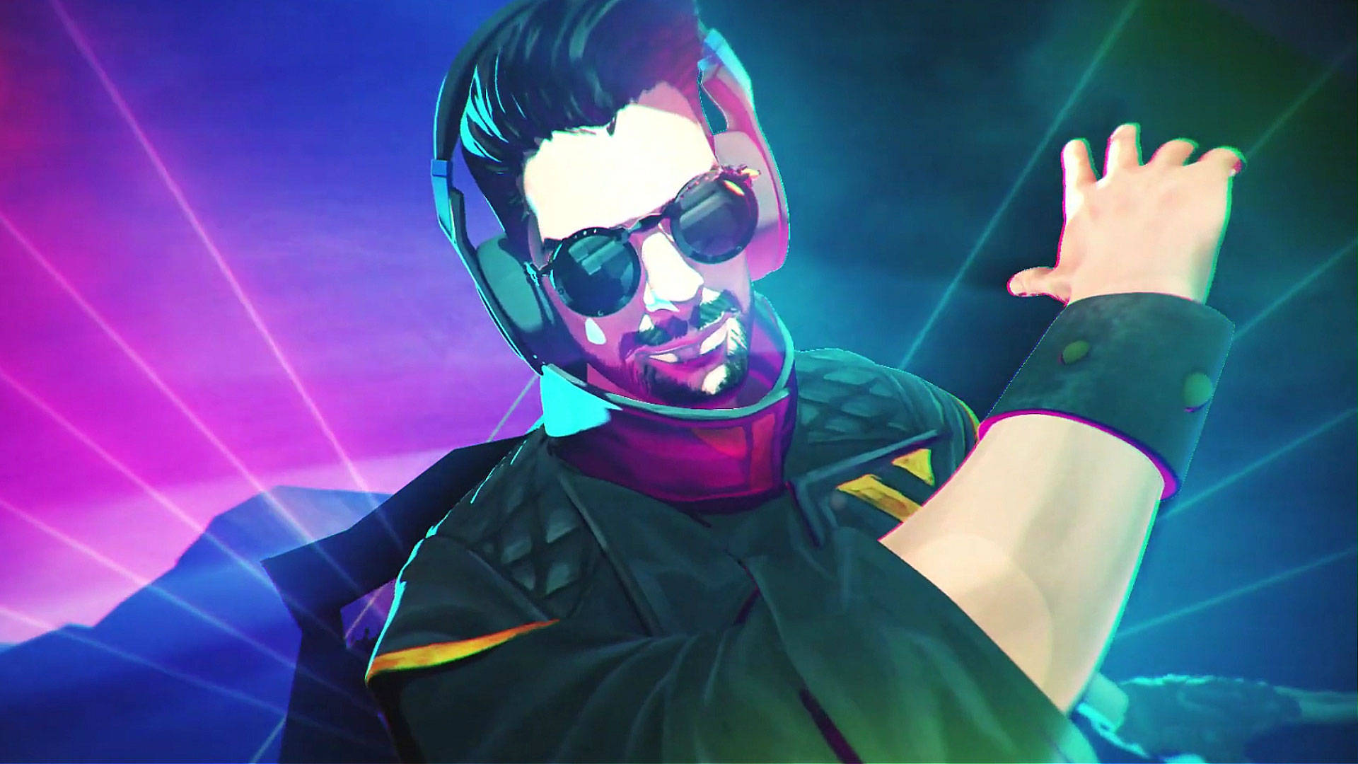 Free Fire Dj Alok, neon pink, neon blue, Full HD Desktop Wallpaper