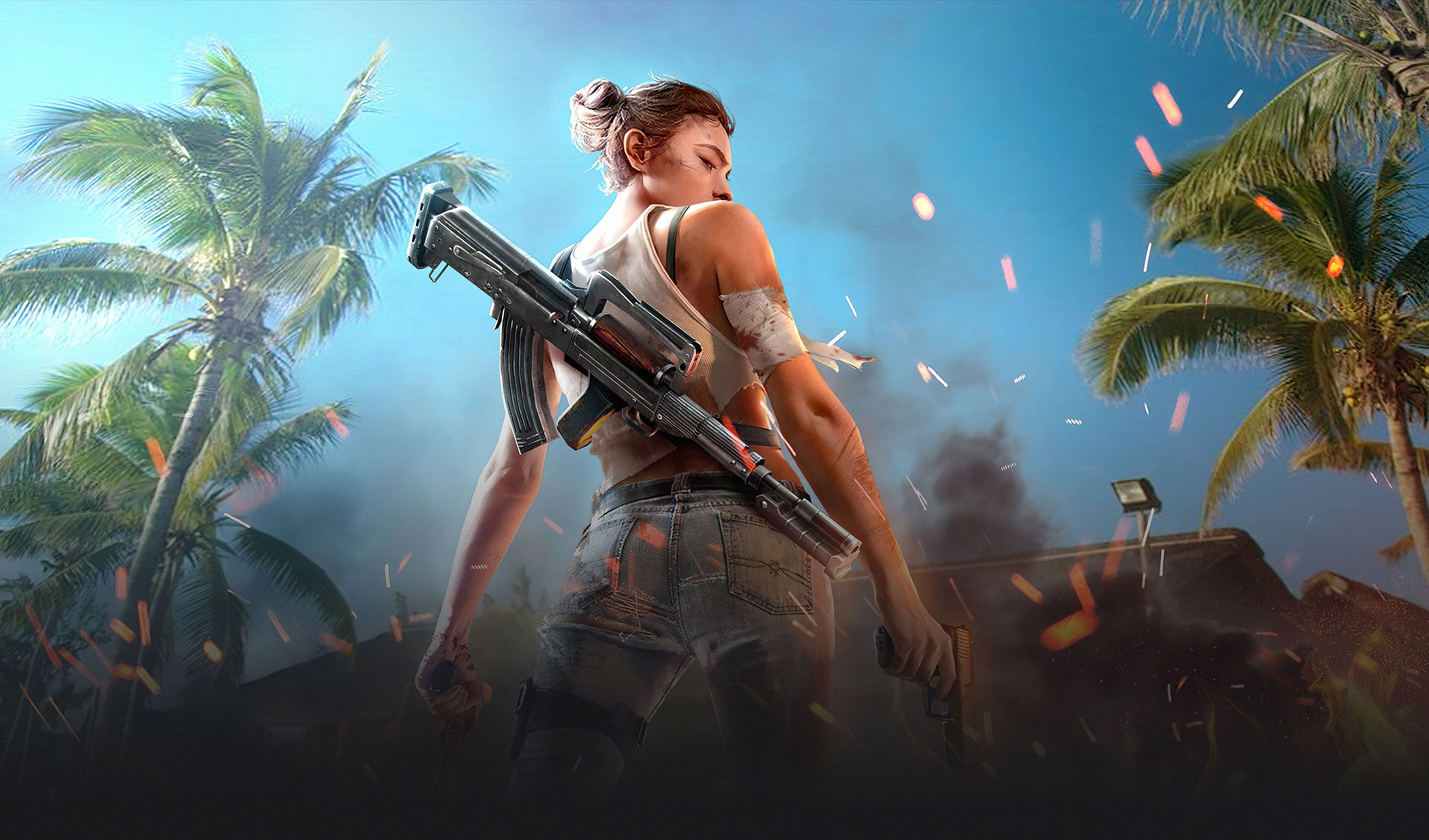 Free Fire, desktop girl, beach, 4K Desktop Wallpaper