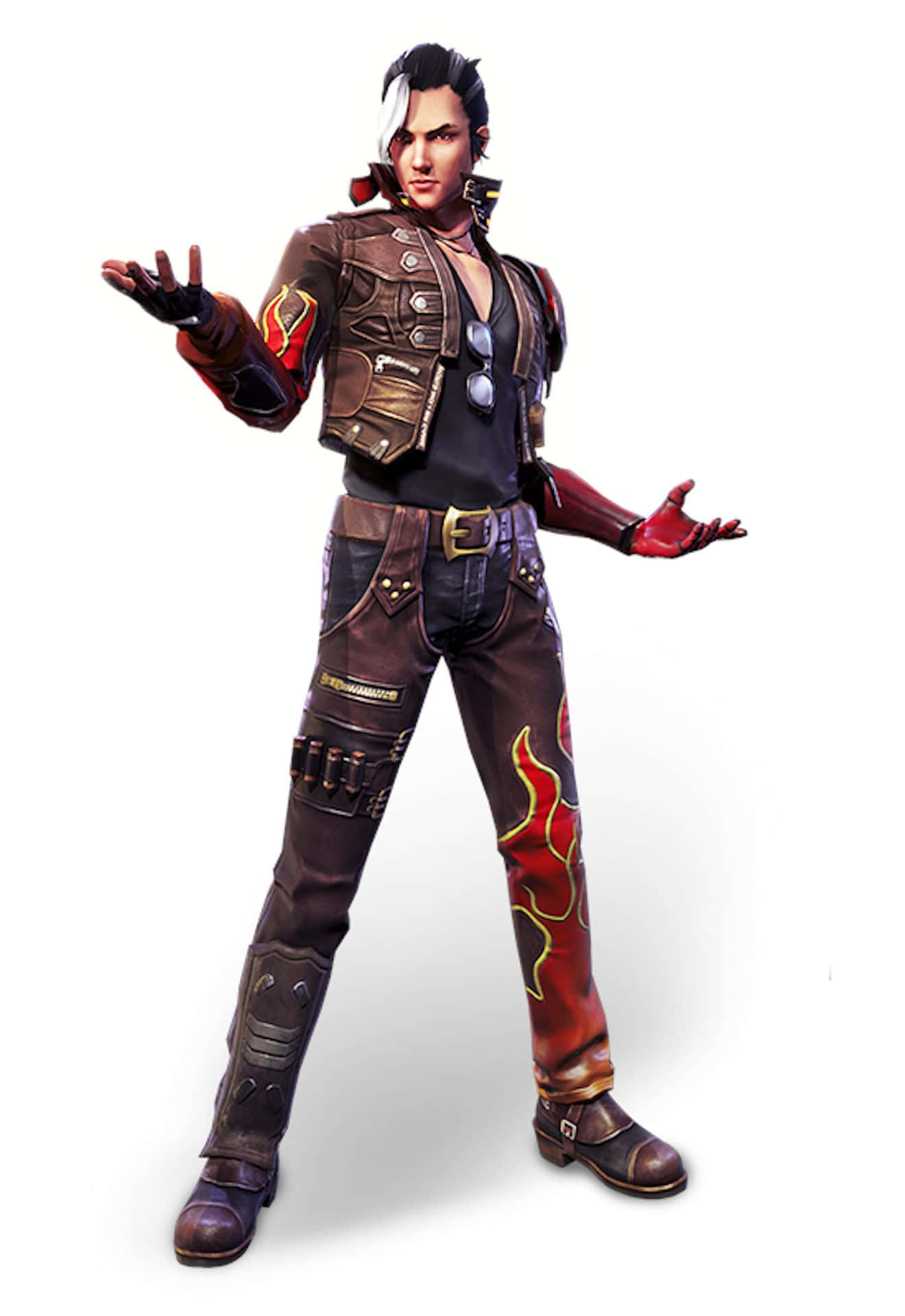 Free Fire Hayato, leather jacket, flame-patterned pants, Full HD Phone Wallpaper