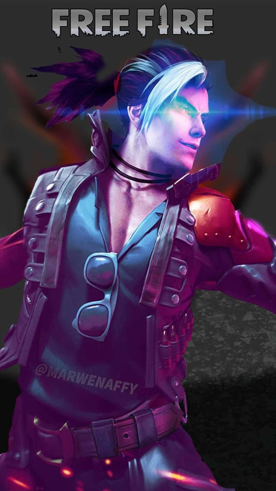 Free Fire Hayato, glowing blue hair, cyberpunk gear, HD Phone Wallpaper