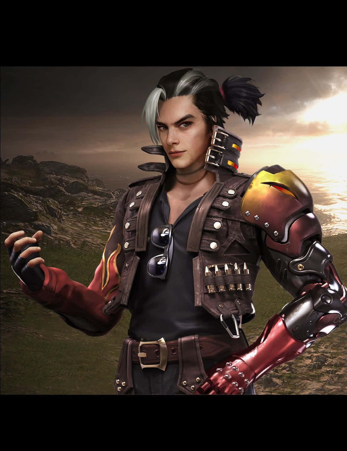 Free Fire Hayato, silver-black hair, red armor, HD Phone Wallpaper