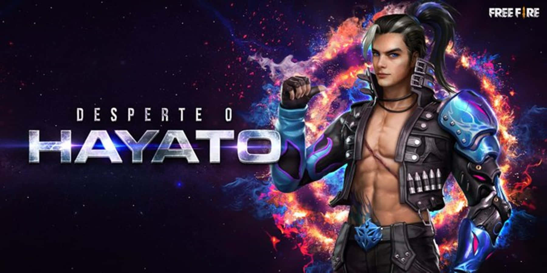Free Fire Hayato, glowing blue armor, cosmic explosion, HD Desktop Wallpaper