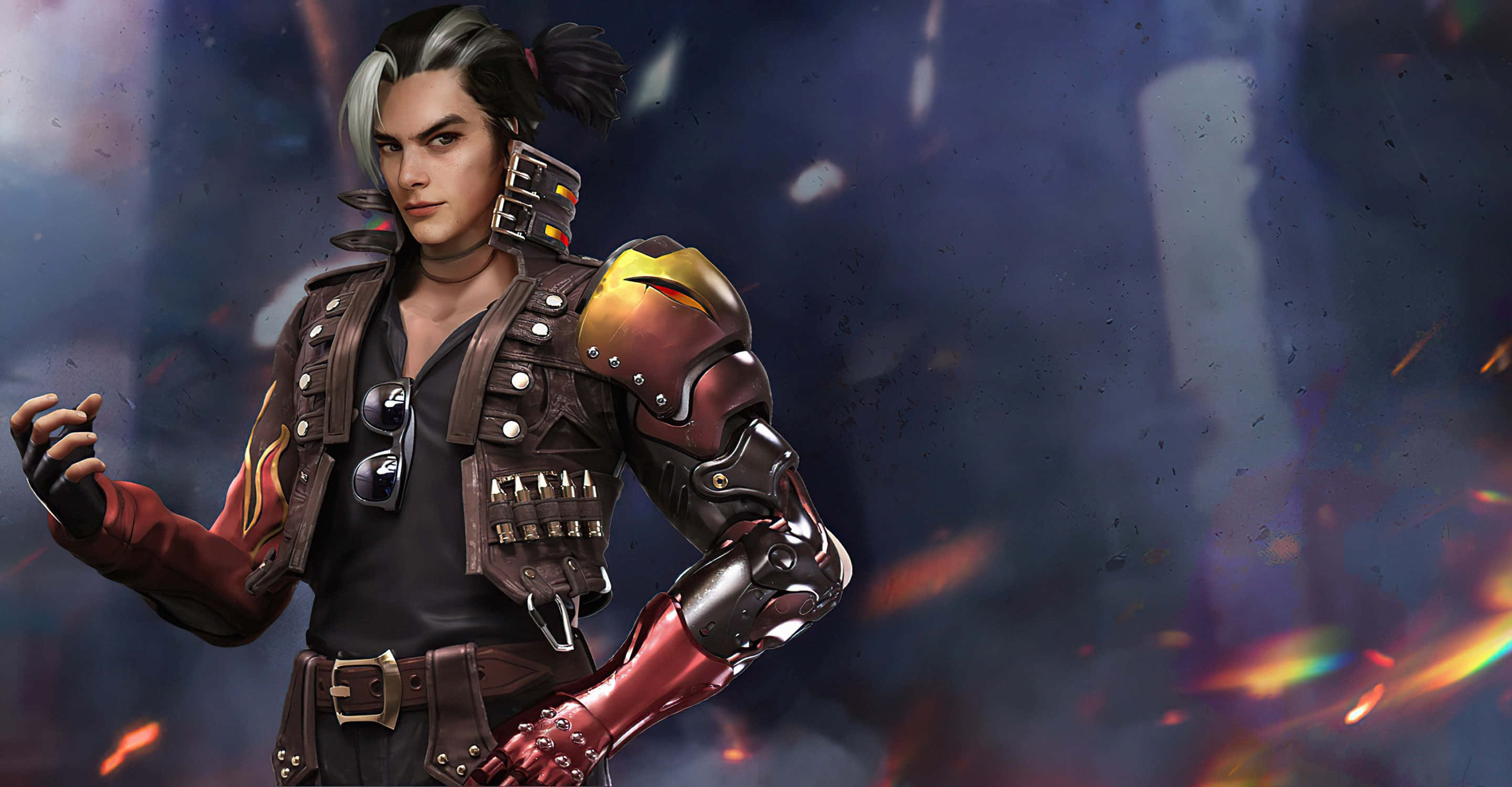 Free Fire Hayato, cyberpunk warrior, silver hair, 2K Desktop Wallpaper