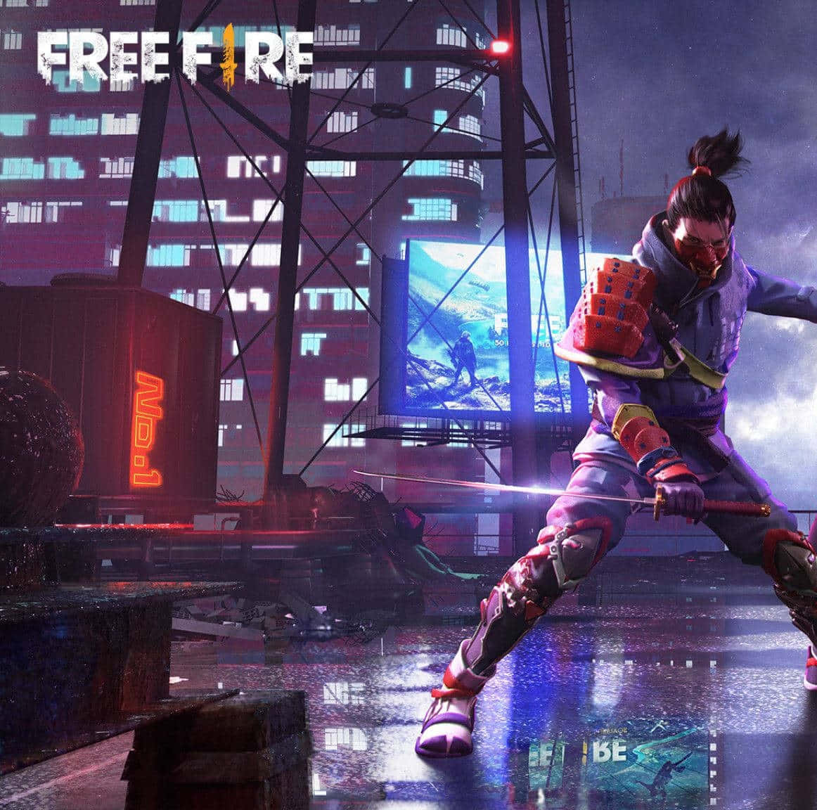 Free Fire Hayato, samurai warrior, purple armor, SD Desktop Wallpaper