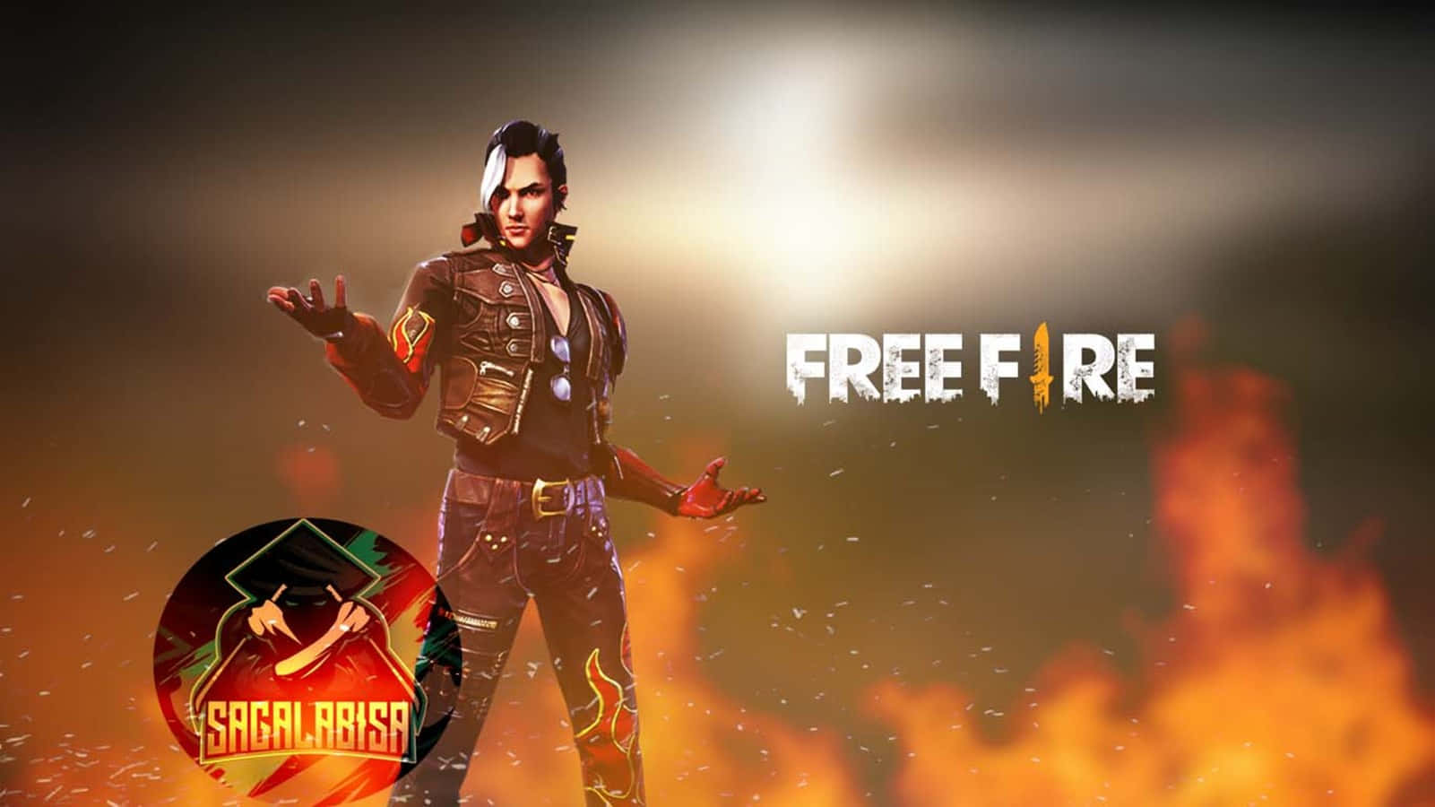 Free Fire Hayato, leather gear, blazing orange background, HD Desktop Wallpaper