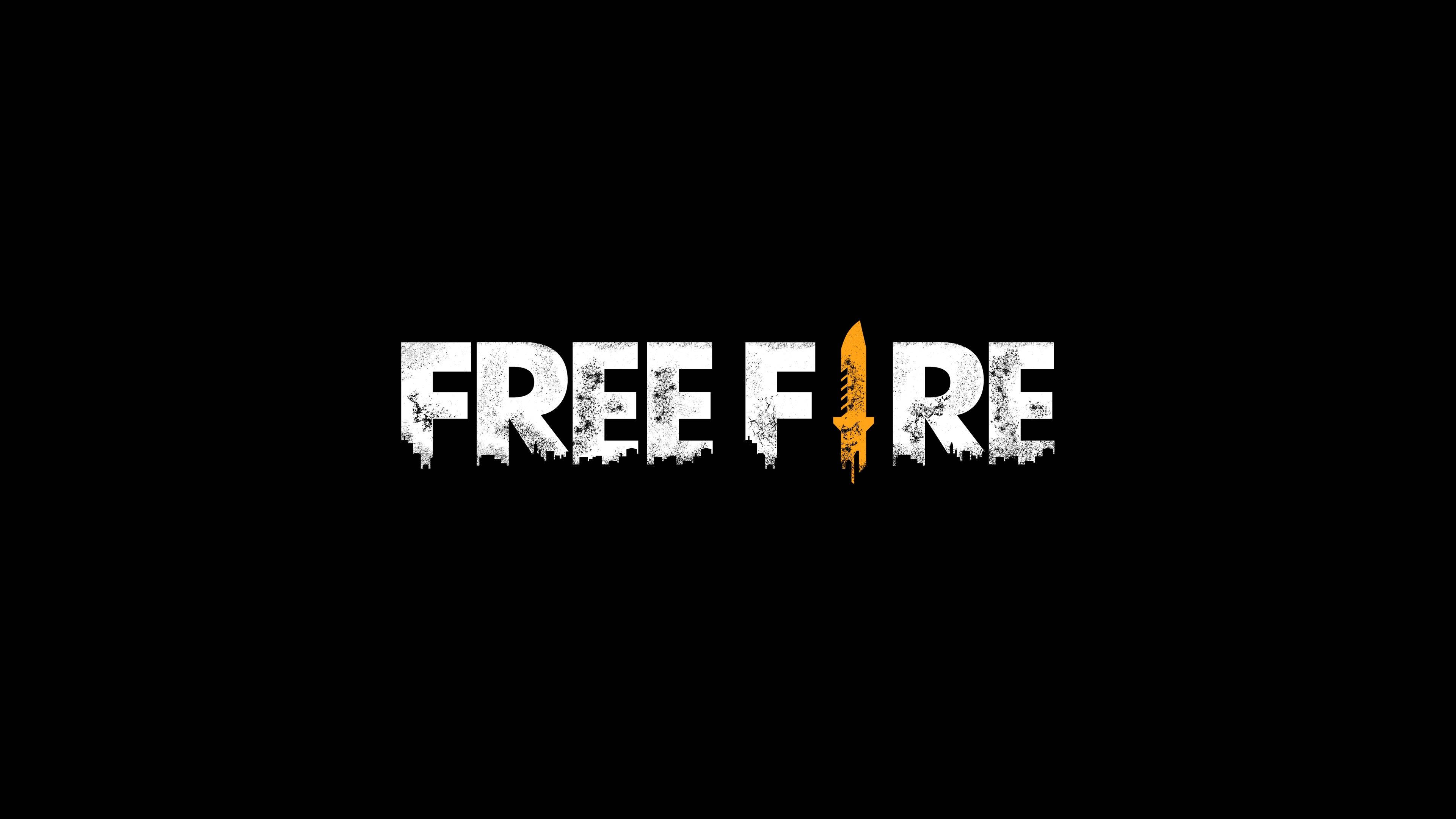 Free Fire, glowing orange knife, distressed text, 4K Desktop Wallpaper
