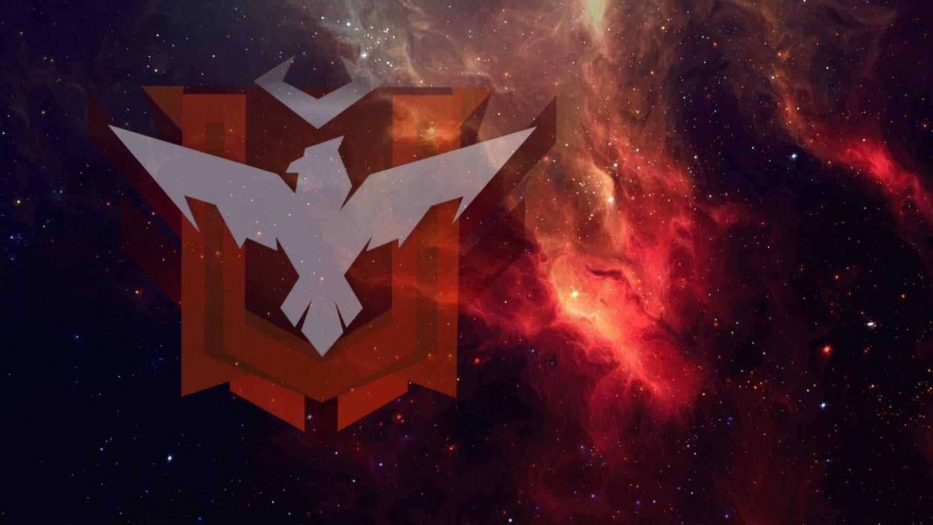 Free Fire Heroic Galaxy, white phoenix emblem, red geometric framing, Full HD Desktop Wallpaper