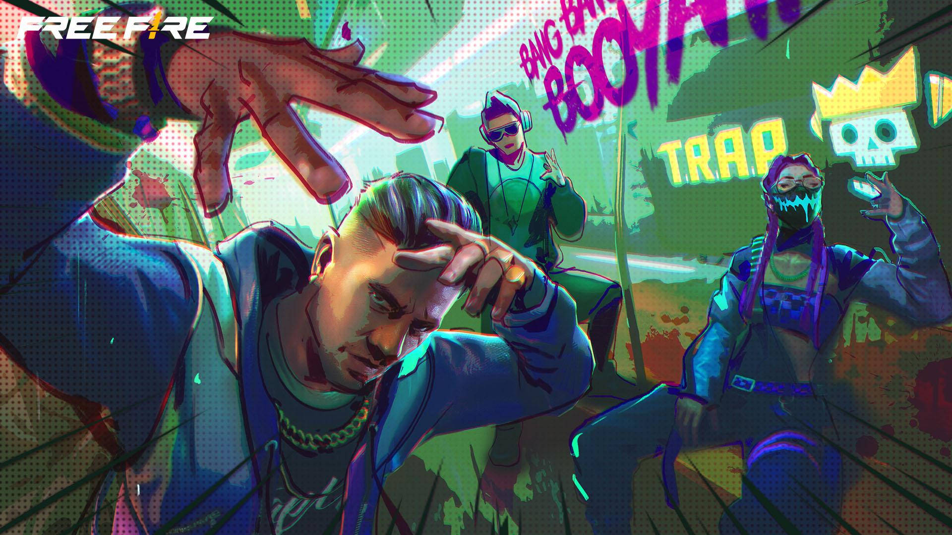 Free Fire Hip Hop Bundle, neon-lit, trap music, Full HD Desktop Wallpaper