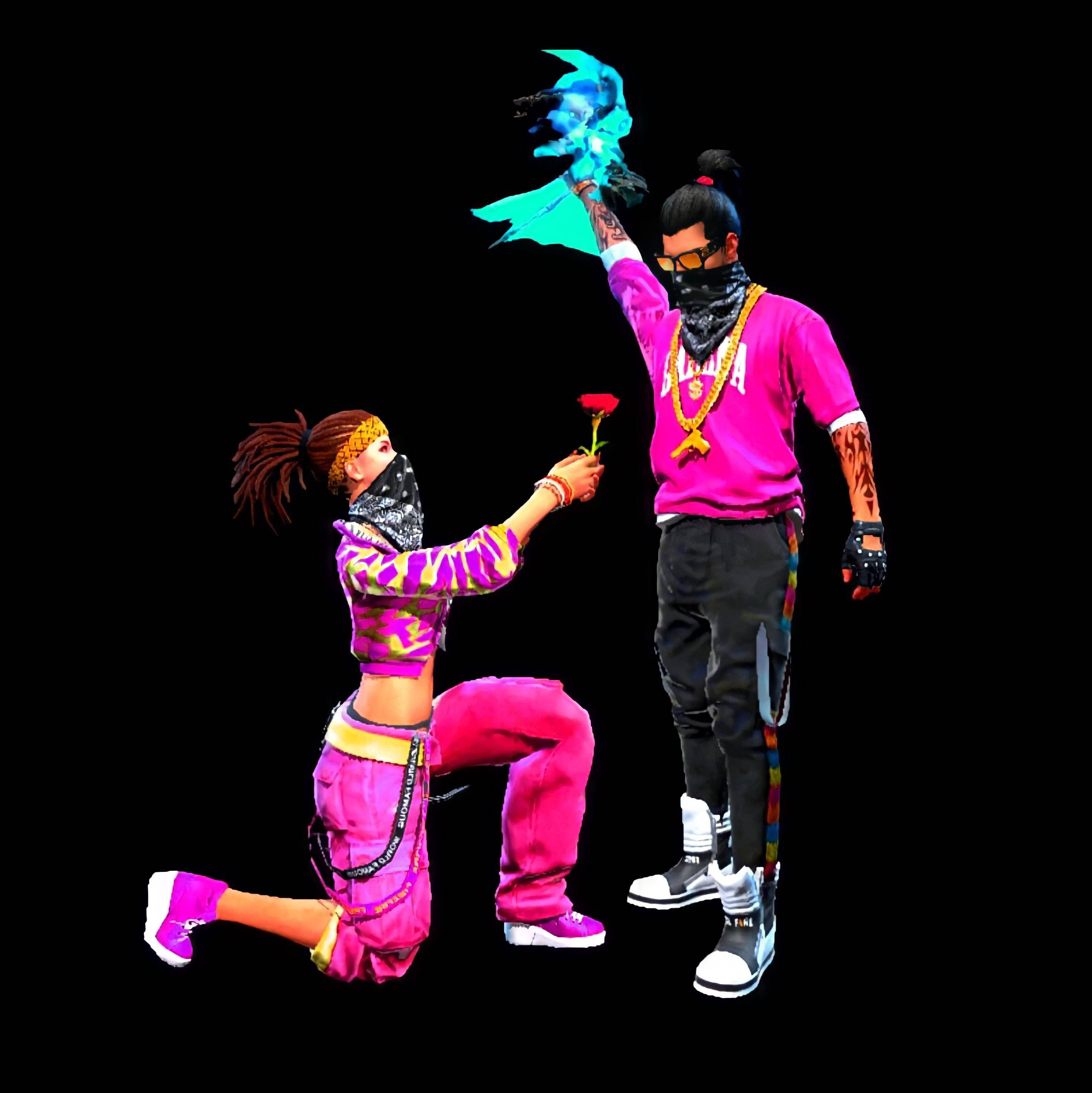 Free Fire Hip Hop Bundle, rose proposal, kneeling woman, 2K Phone Wallpaper