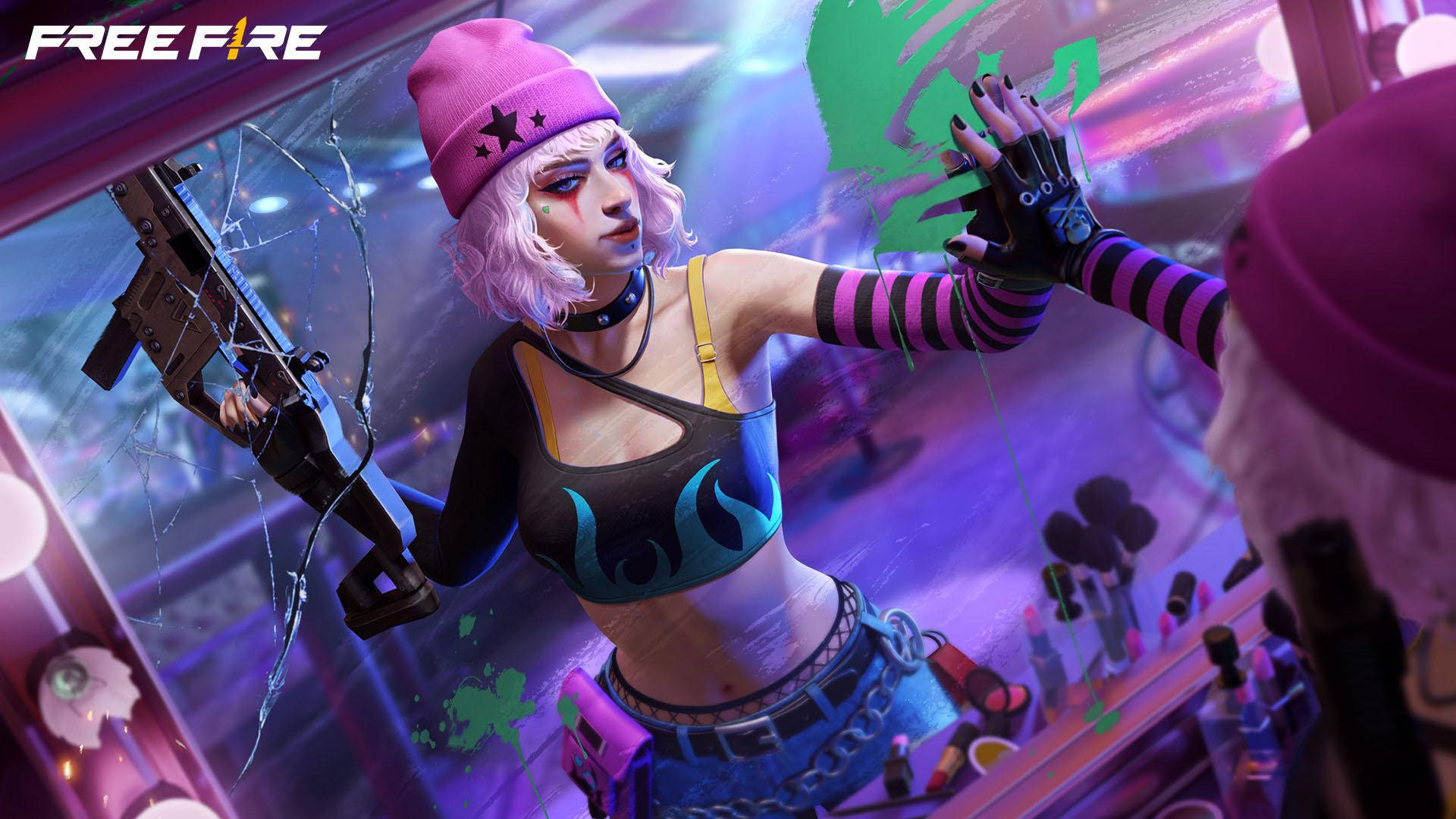 Free Fire Hip Hop Bundle, pink hair, beanie, Full HD Desktop Wallpaper