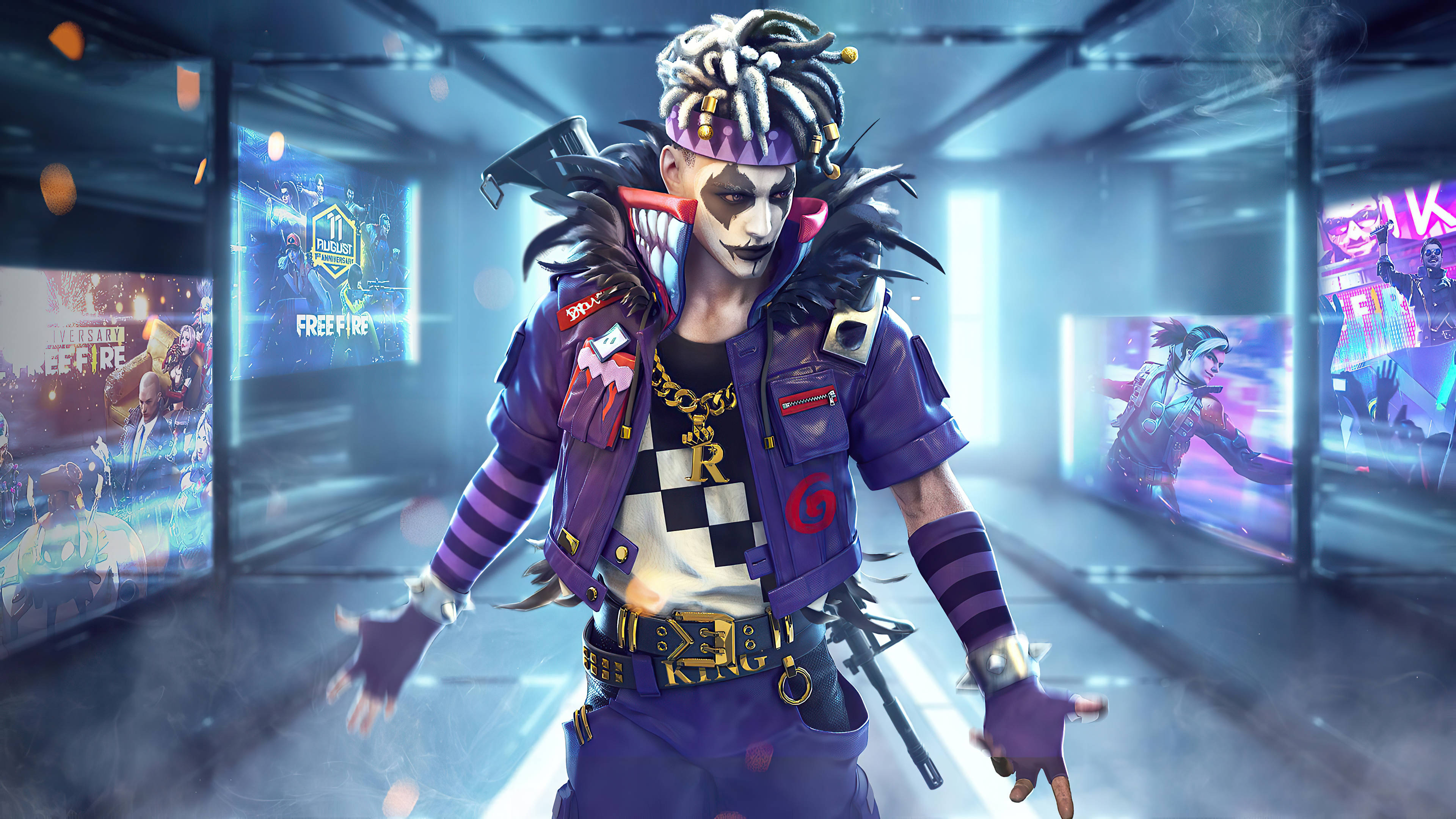Free Fire, dreadlocks, clown makeup, 4K Desktop Wallpaper