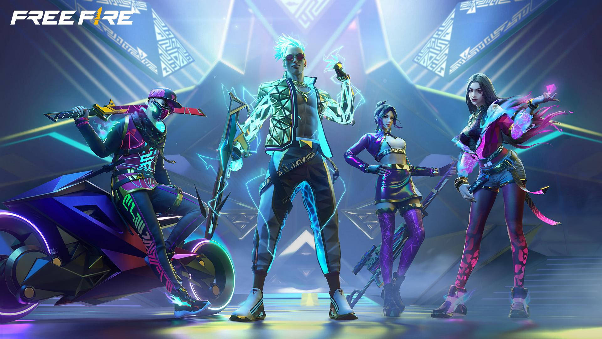 Free Fire, neon-lit, glowing weapons, Full HD Desktop Wallpaper