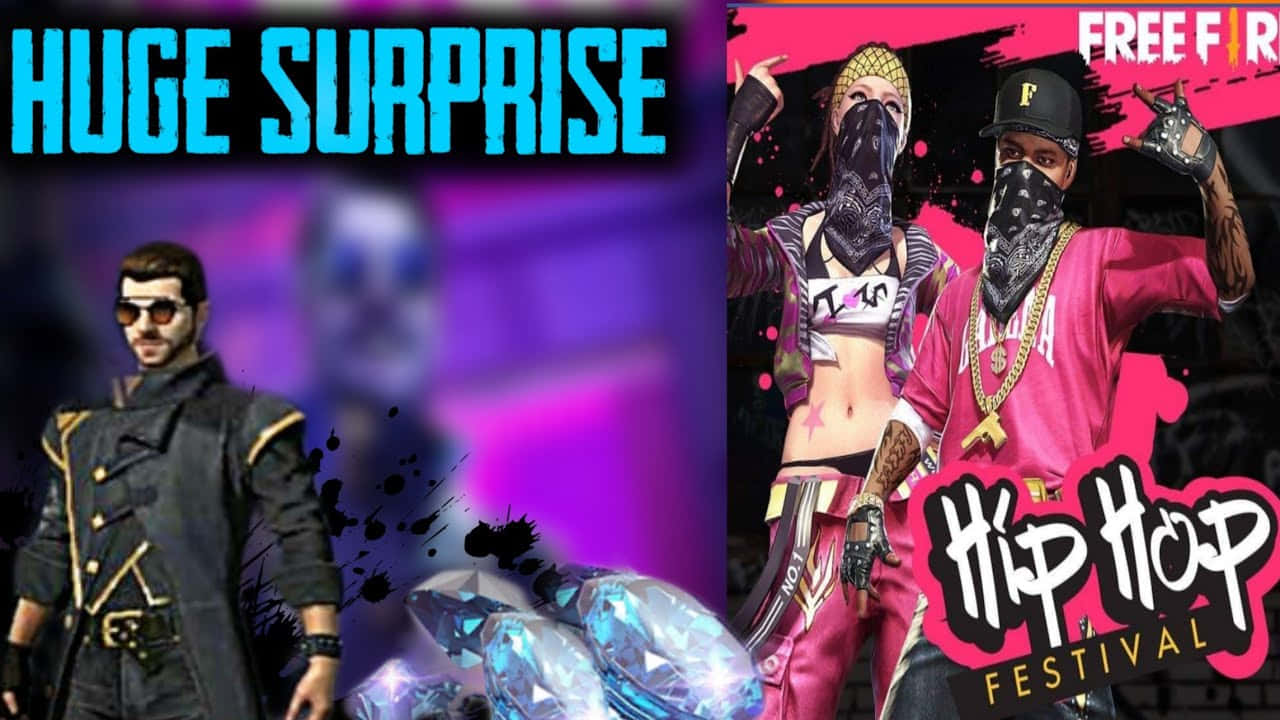 Hip Hop Free Fire, glowing gems, vibrant purple background, HD Desktop Wallpaper