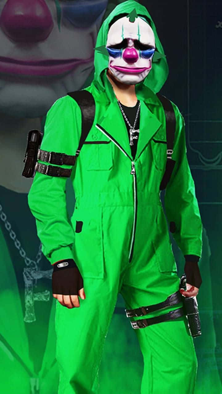 Hip Hop Free Fire, bright green jumpsuit, clown mask, HD Phone Wallpaper