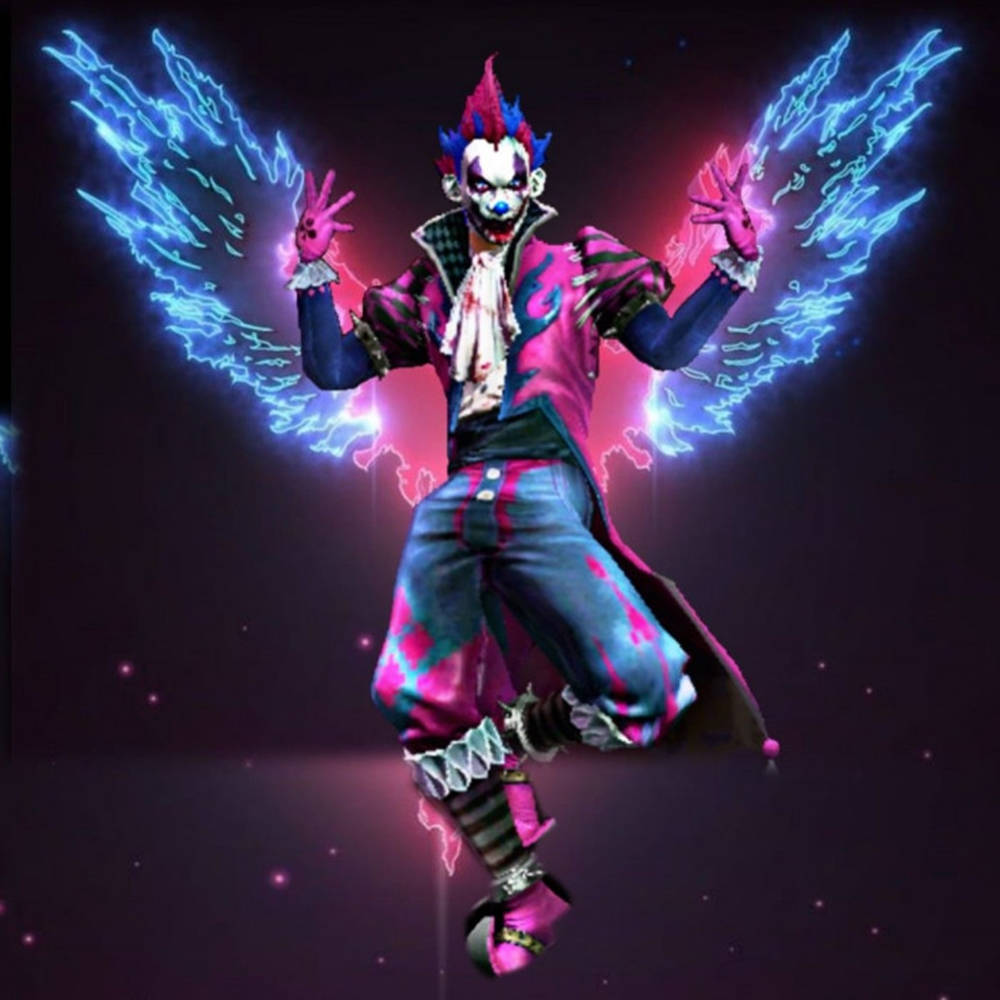 Free Fire Joker, electric blue wings, neon pink and blue energy, SD Desktop Wallpaper